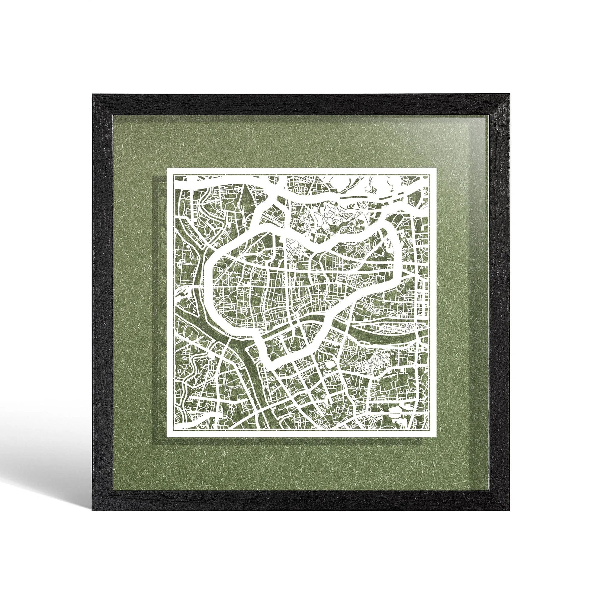 o3designstudio Guangzhou Paper cut map framed 9 inch White map Black frame map art 22MF1010BW