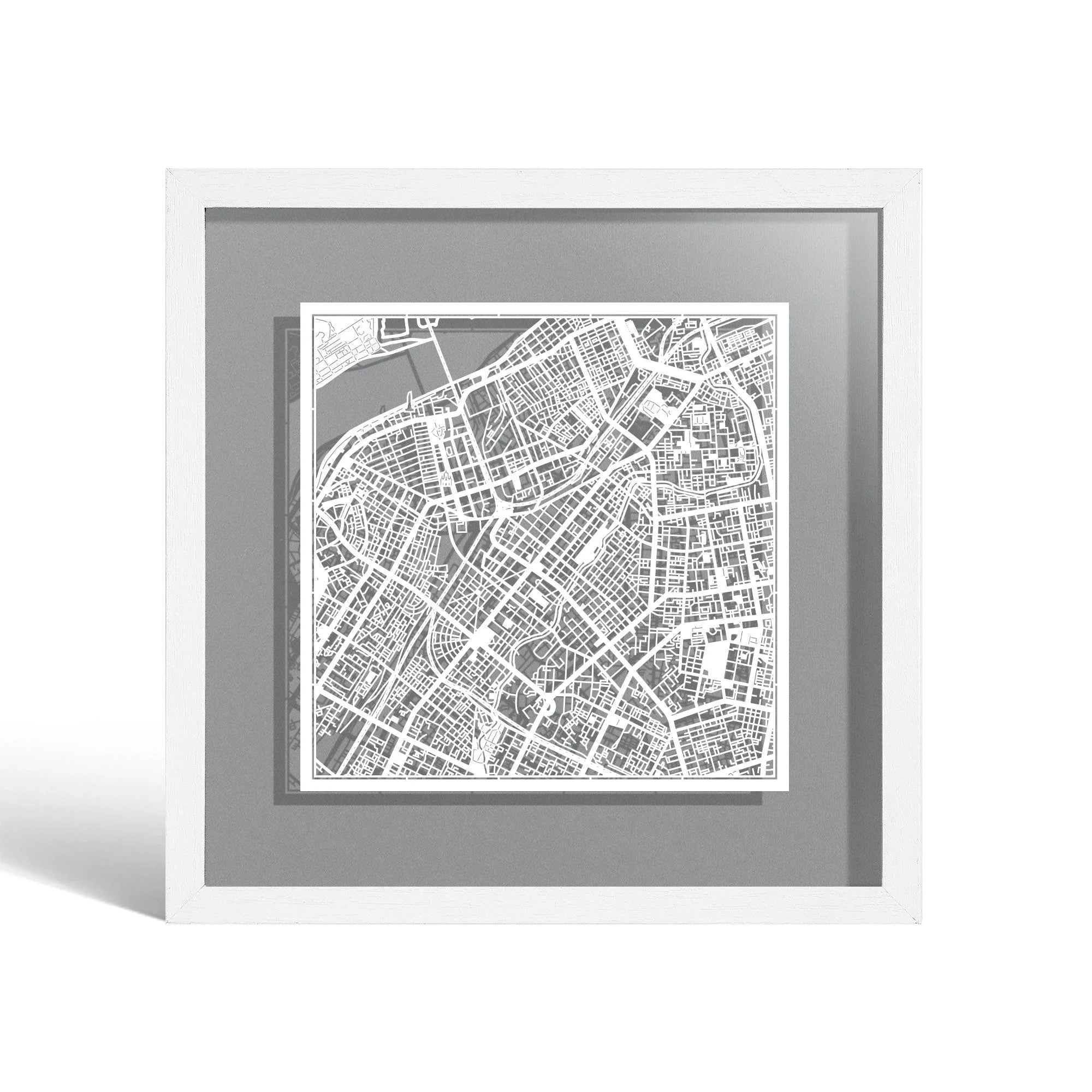 o3designstudio Harbin Paper cut map framed 9 inch White map White frame map art 22MF1047WW