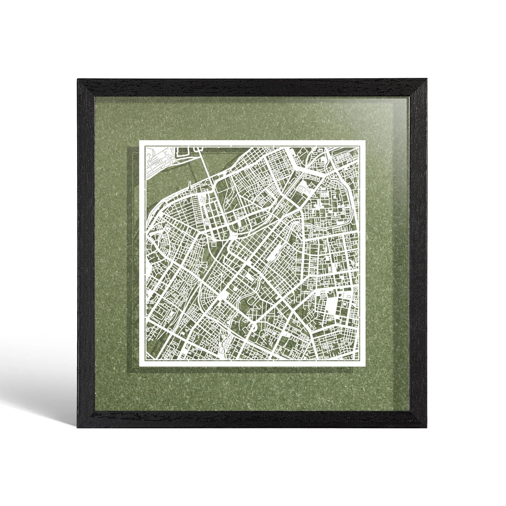 o3designstudio Harbin Paper cut map framed 9 inch White map Black frame map art 22MF1047BW