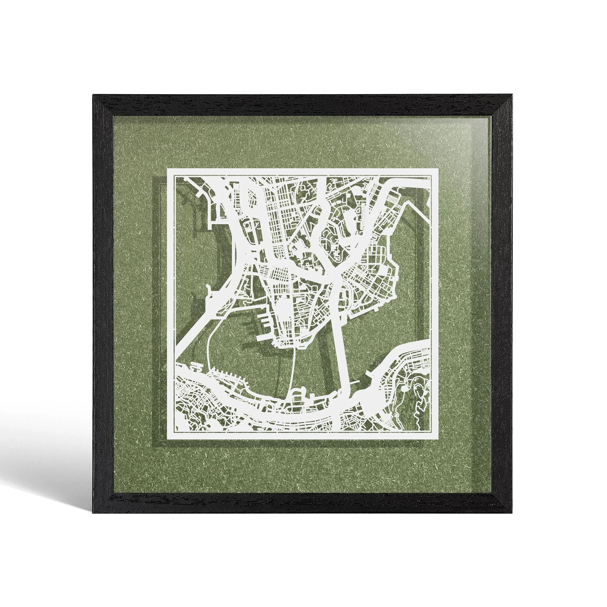 o3designstudio Hong Kong Paper cut map framed 9 inch White map Black frame map art 22MF1005BW