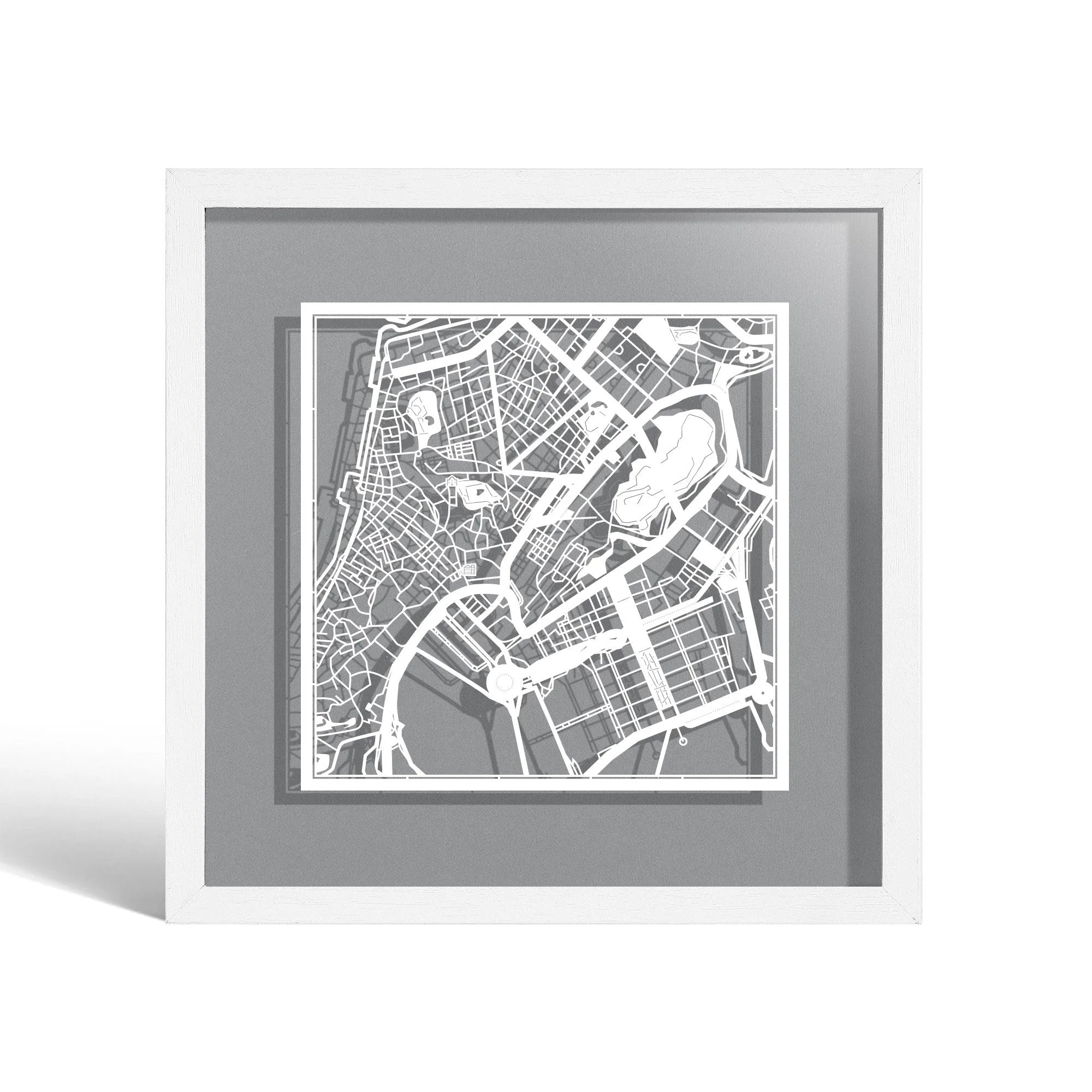o3designstudio Macao Paper cut map framed 9 inch White map White frame map art 22MF1042WW