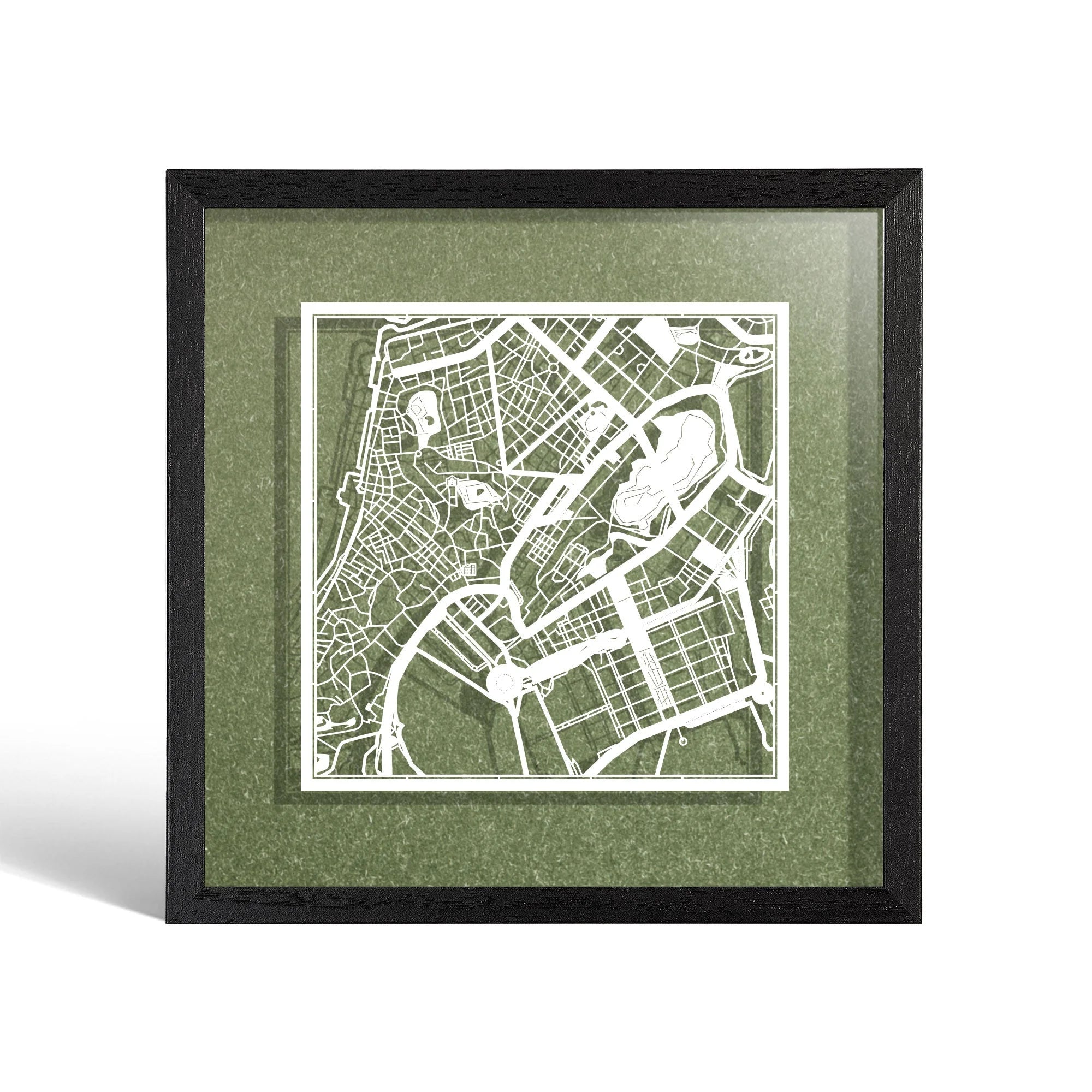 o3designstudio Macao Paper cut map framed 9 inch White map Black frame map art 22MF1042BW