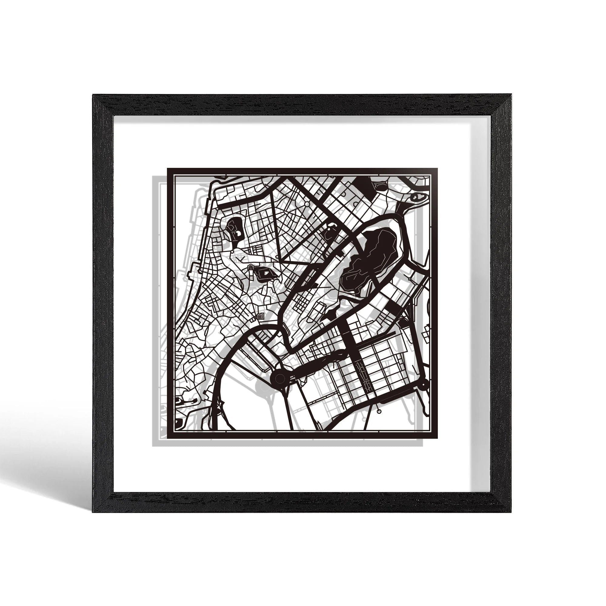 o3designstudio Macao Paper cut map framed 9 inch Black map Black frame map art 22MF1042BB