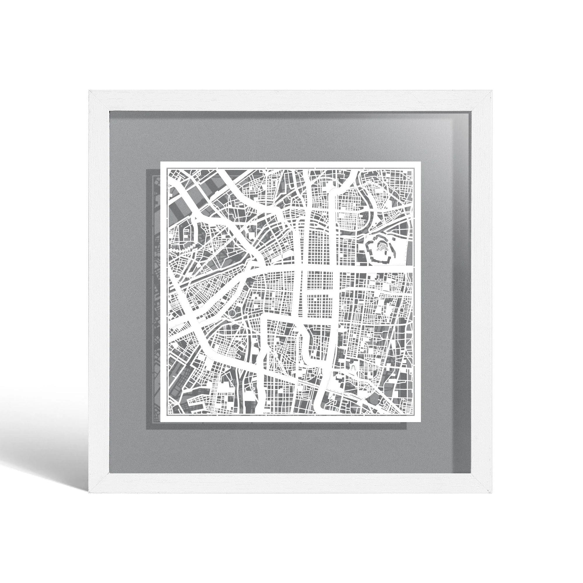 o3designstudio Osaka Paper cut map framed 9 inch White map White frame map art 22MF1045WW