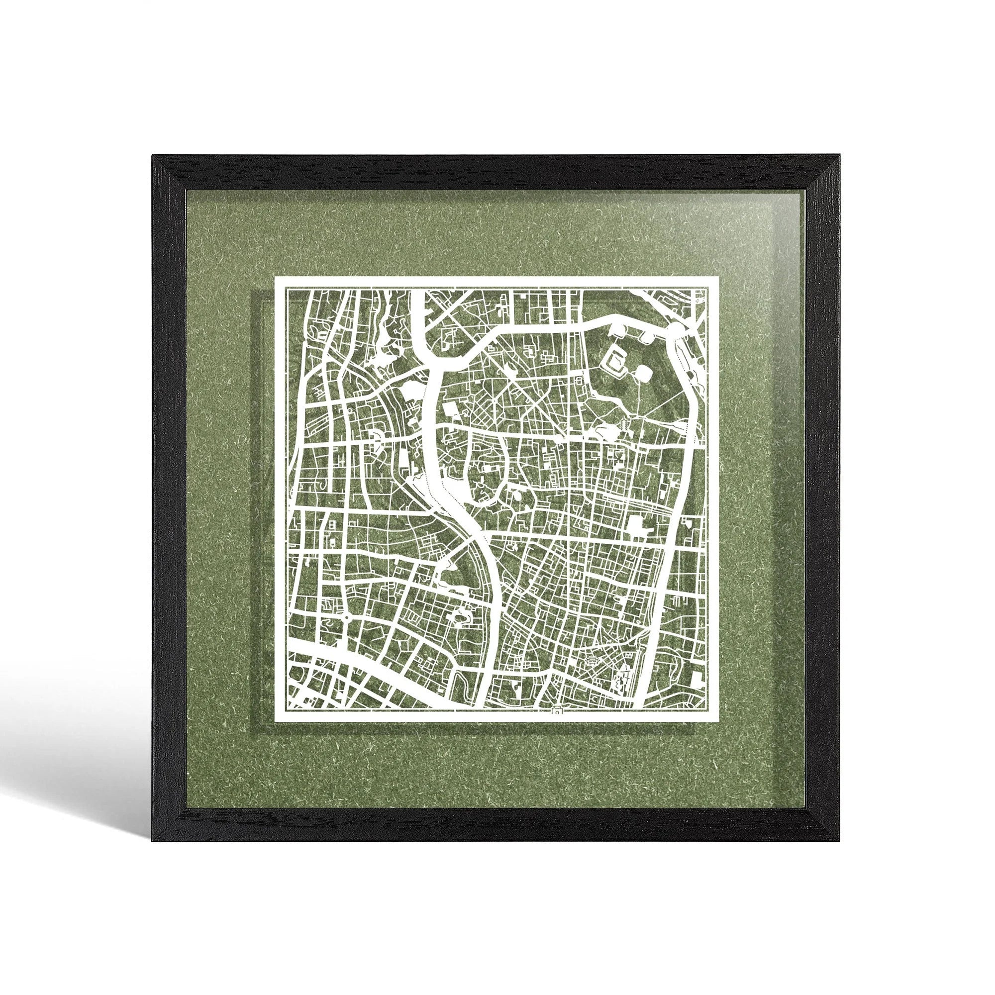 o3designstudio Nanjing Paper cut map framed 9 inch White map Black frame map art 22MF1036BW