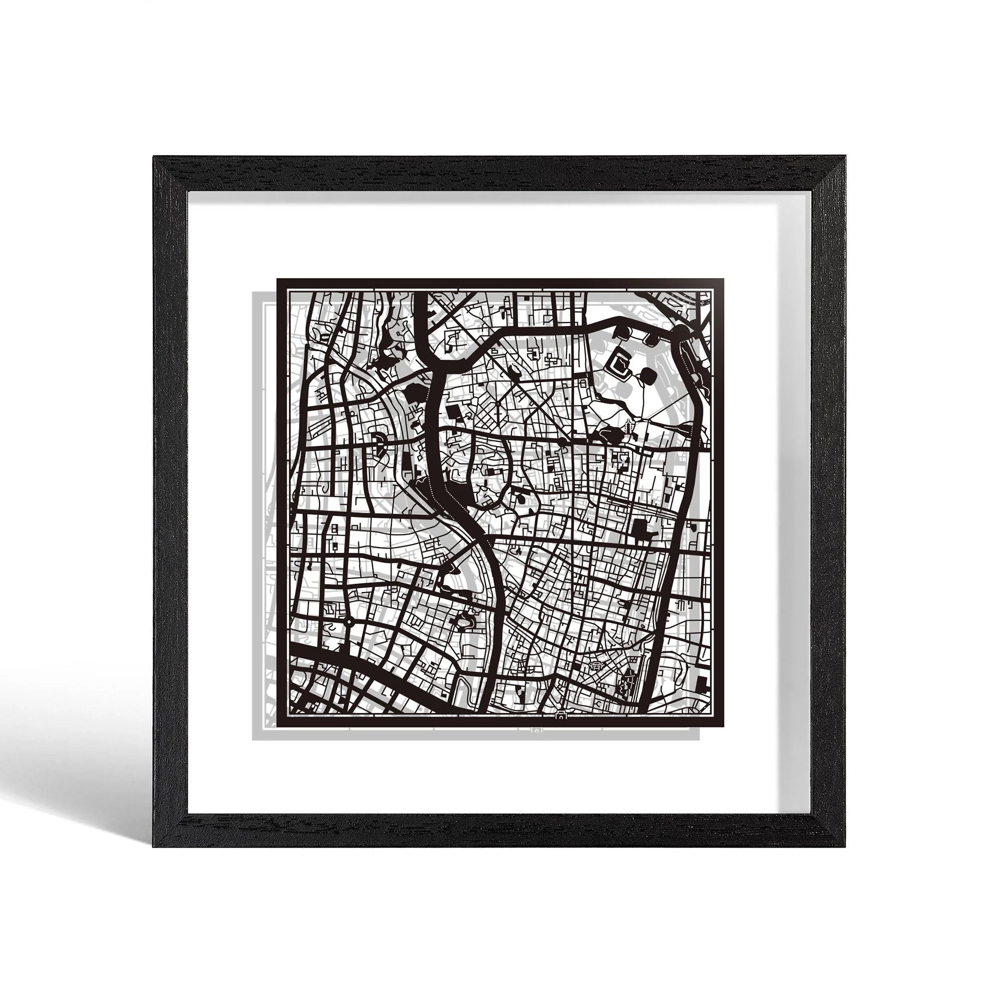 o3designstudio Nanjing Paper cut map framed 9 inch Black map Black frame map art 22MF1036BB