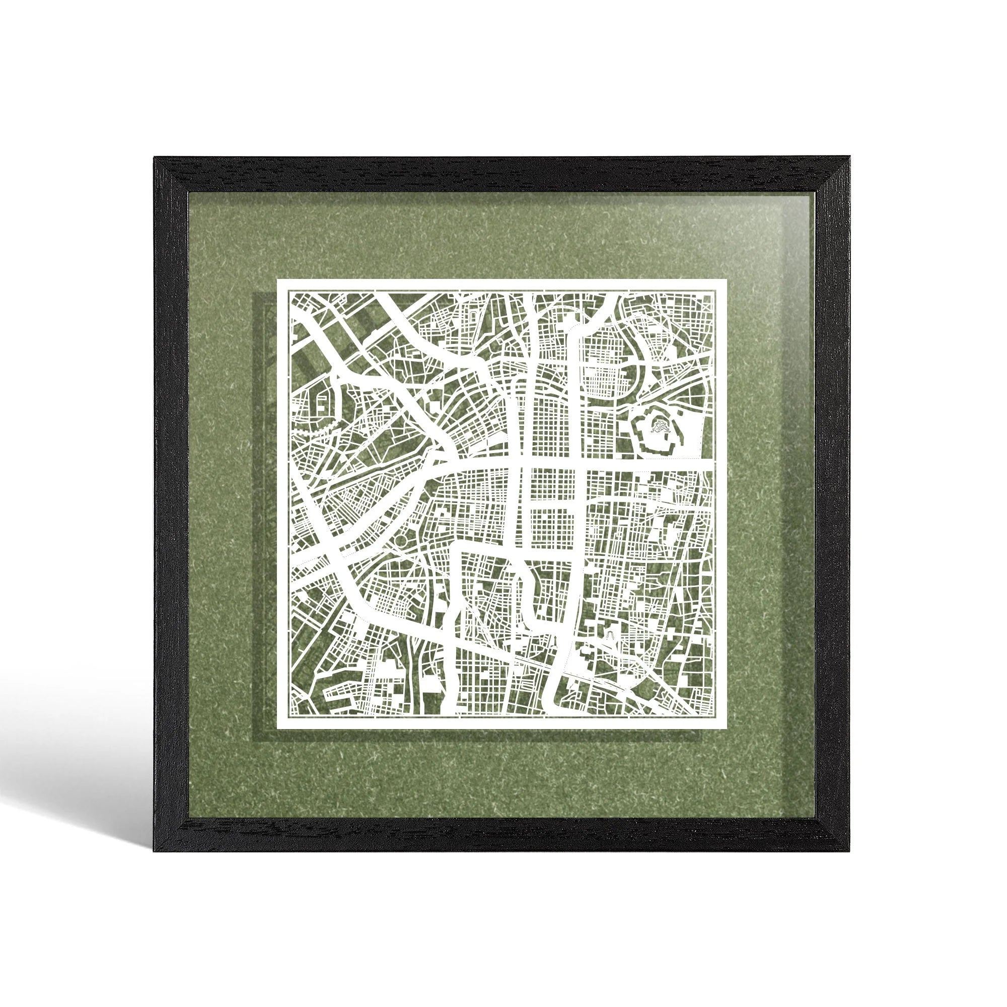 o3designstudio Osaka Paper cut map framed 9 inch White map Black frame map art 22MF1045BW