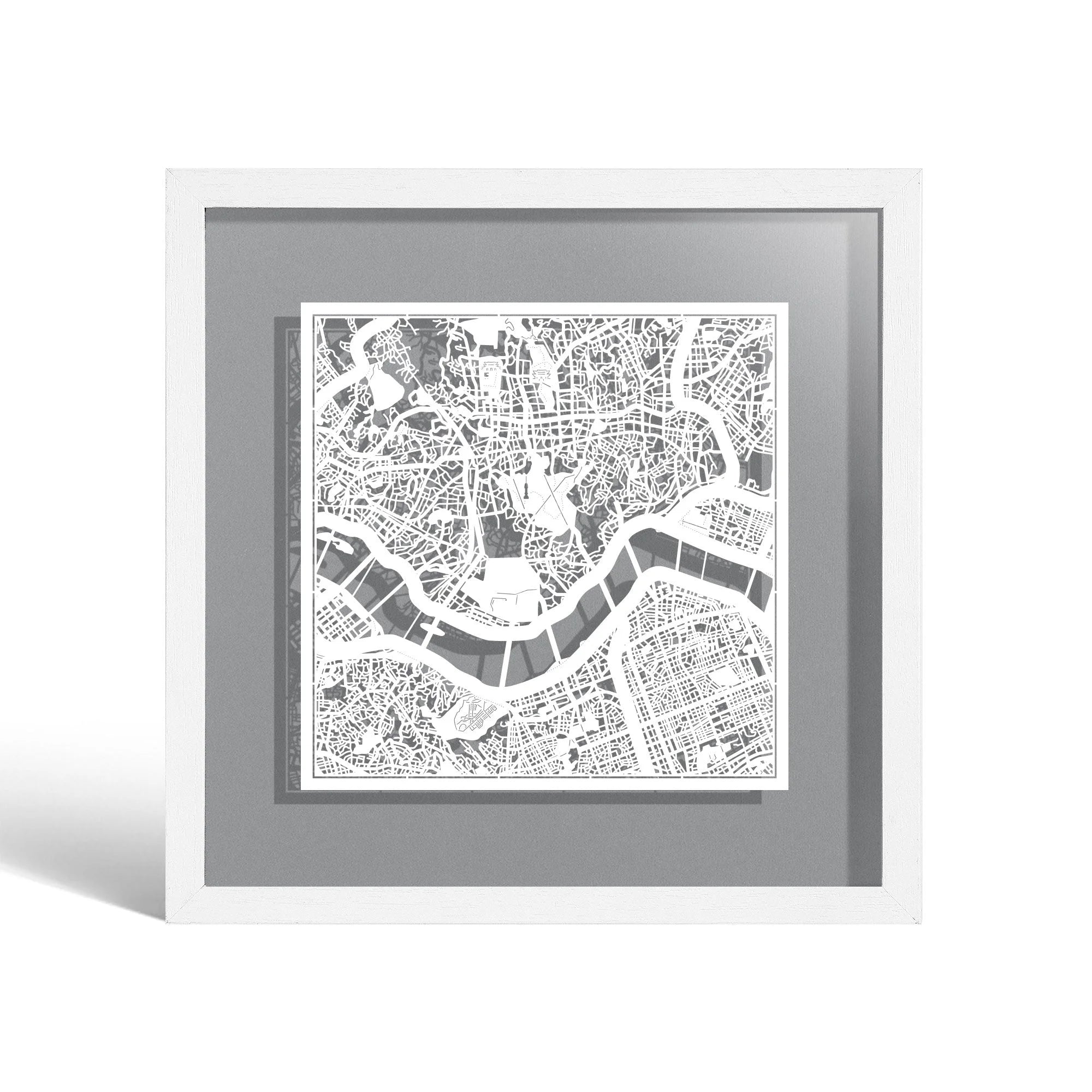 o3designstudio Seoul Paper cut map framed 9 inch White map White frame map art 22MF1012WW