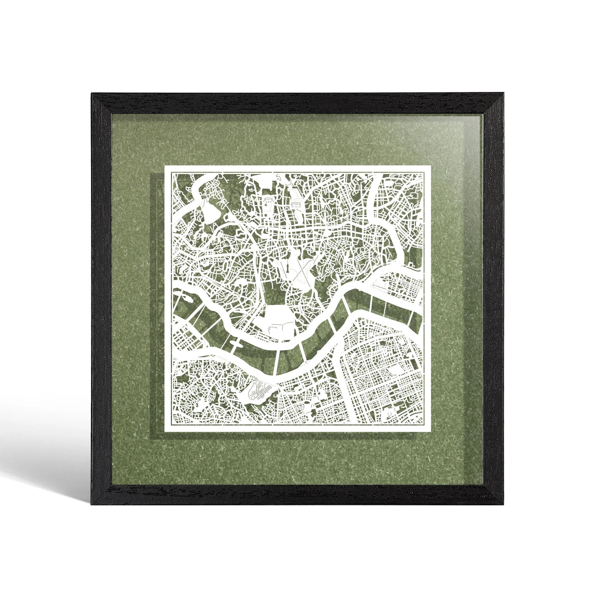 o3designstudio Seoul Paper cut map framed 9 inch White map Black frame map art 22MF1012BW