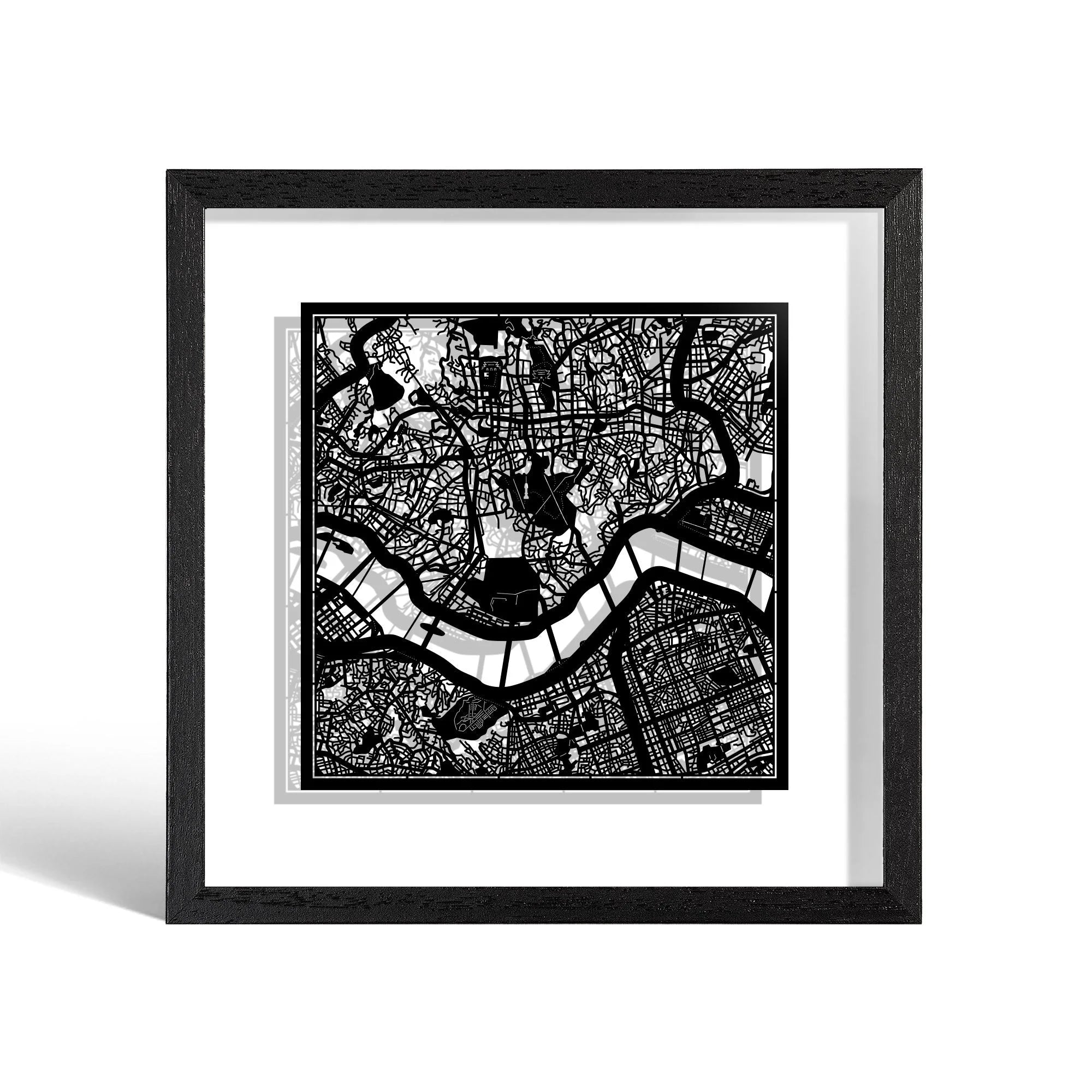 o3designstudio Seoul Paper cut map framed 9 inch Black map Black frame map art 22MF1012BB