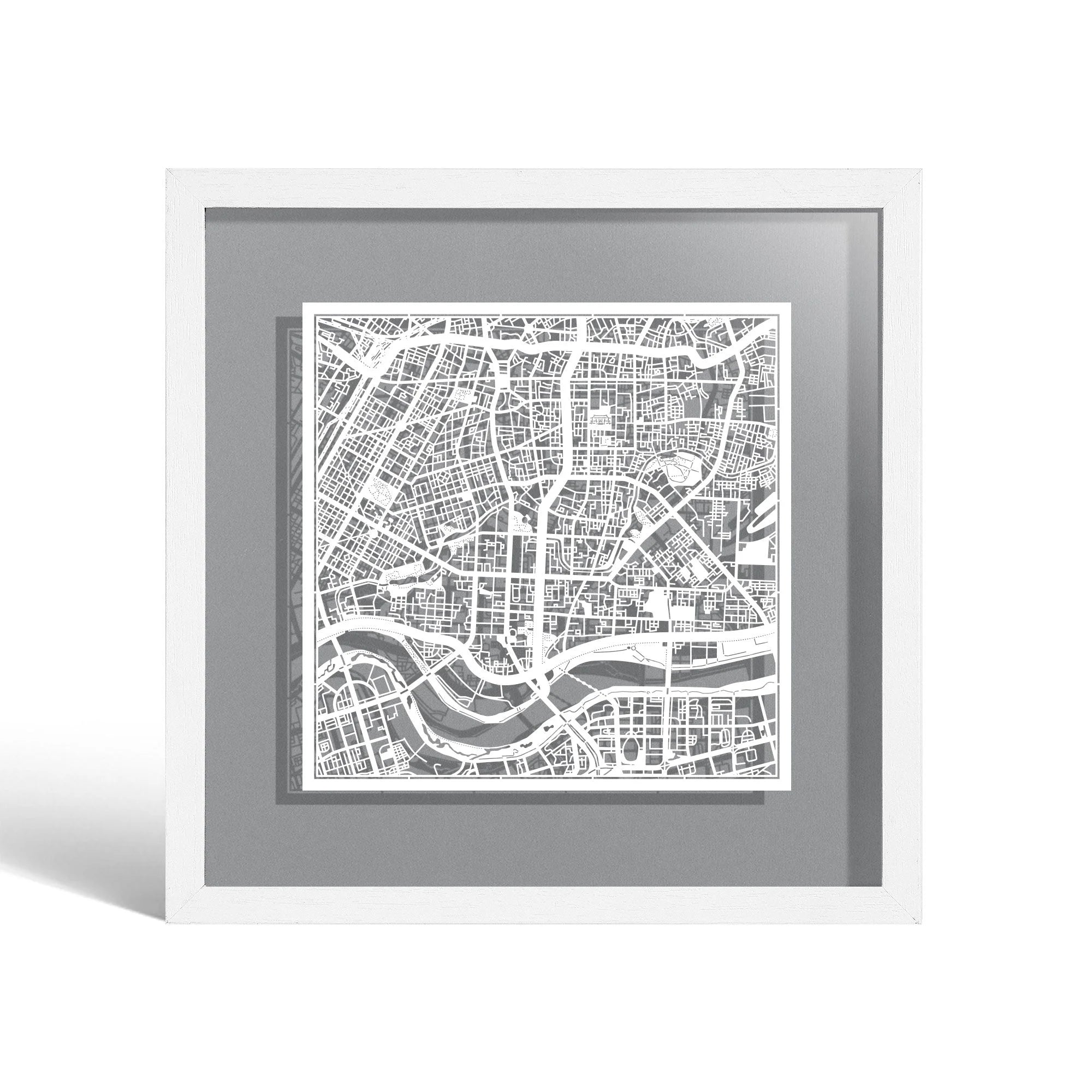 o3designstudio Shenyang Paper cut map framed 9 inch White map White frame map art 22MF1044WW