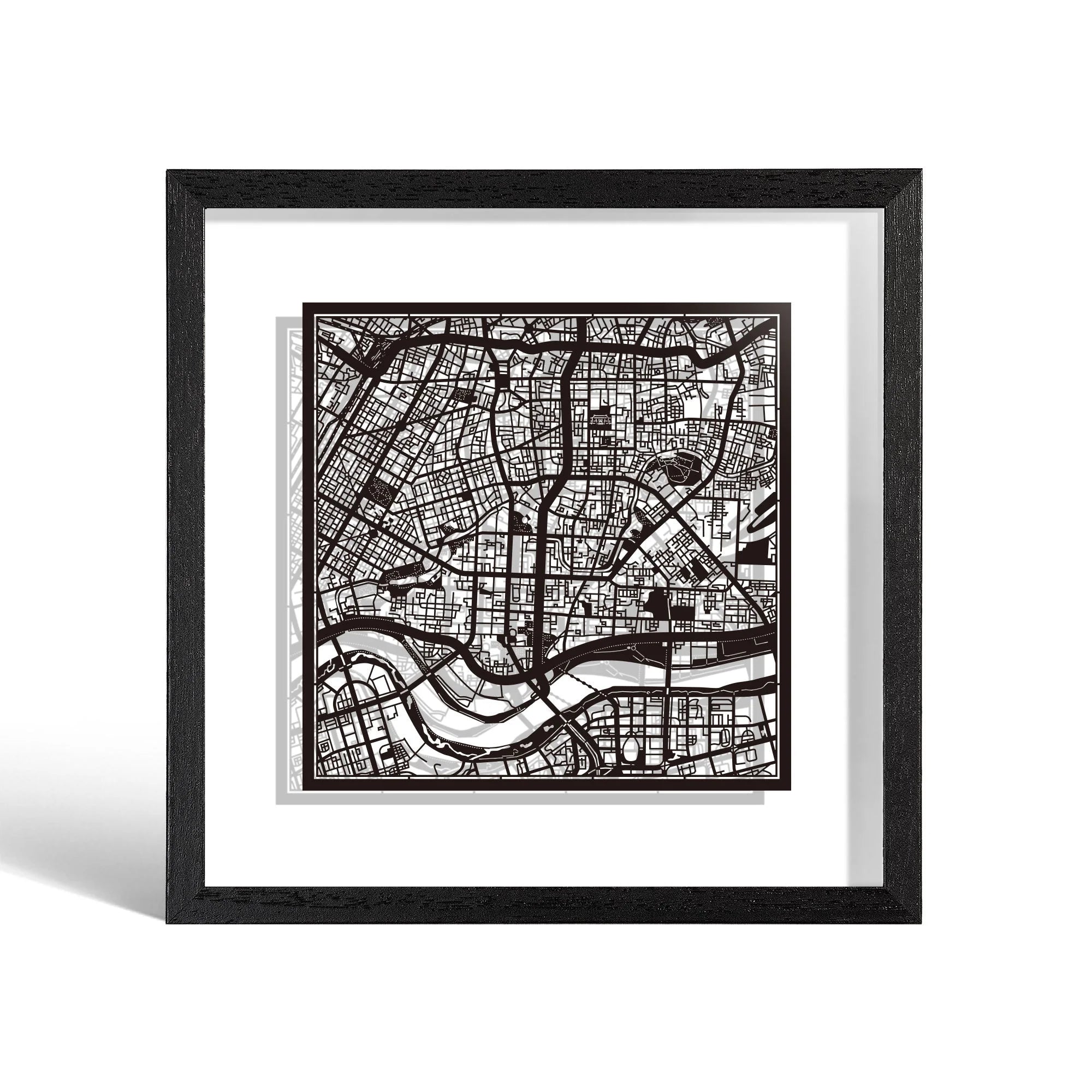 o3designstudio Shenyang Paper cut map framed 9 inch Black map Black frame map art 22MF1044BB