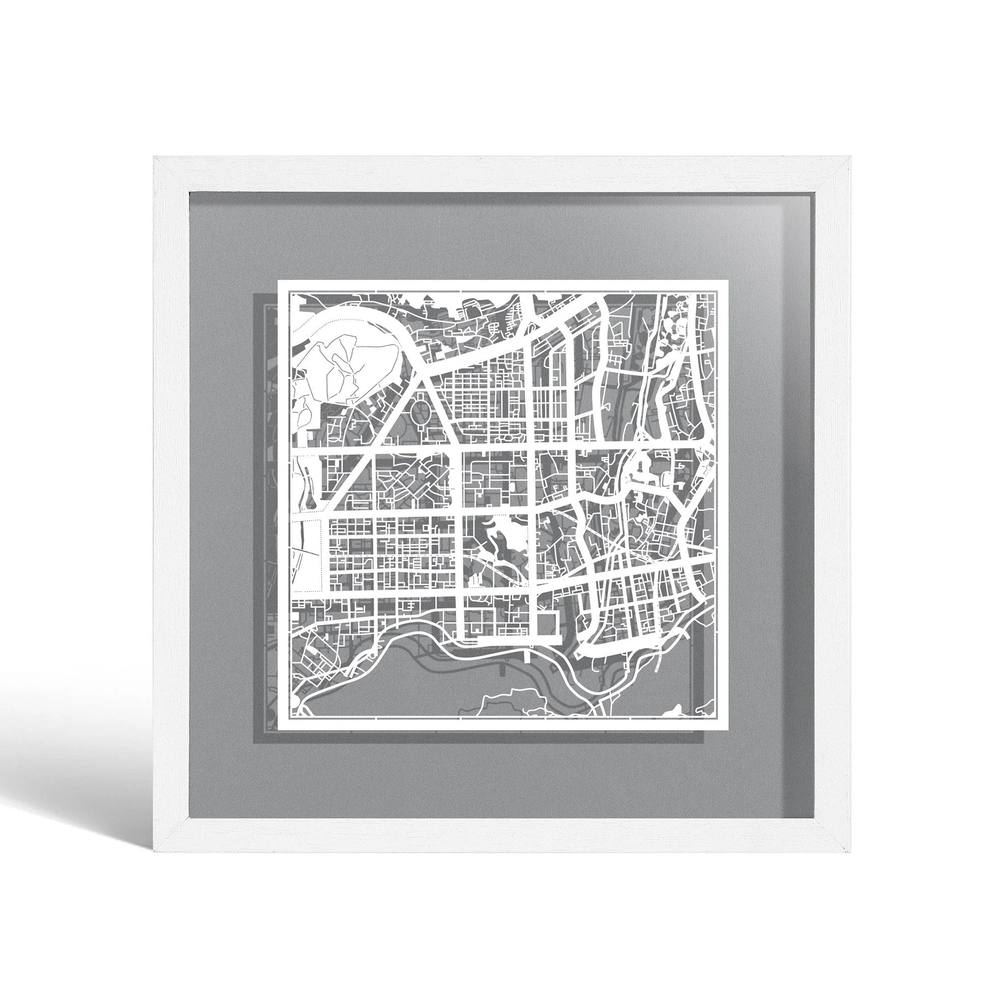 o3designstudio Shenzhen Paper cut map framed 9 inch White map White frame map art 22MF1037WW