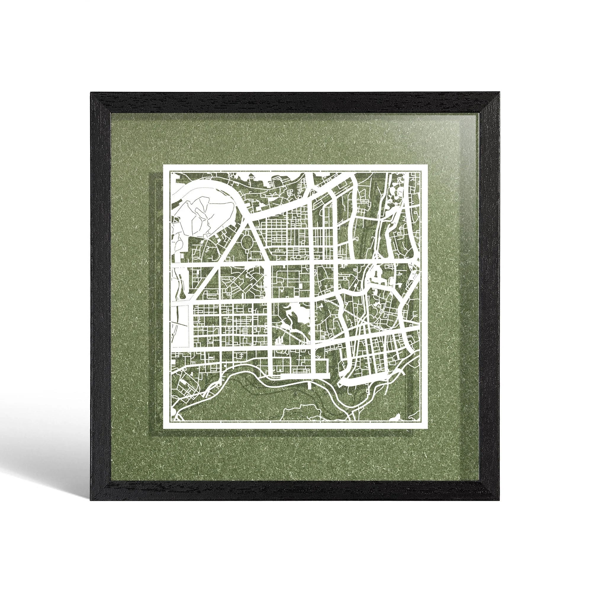 o3designstudio Shenzhen Paper cut map framed 9 inch White map Black frame map art 22MF1037BW