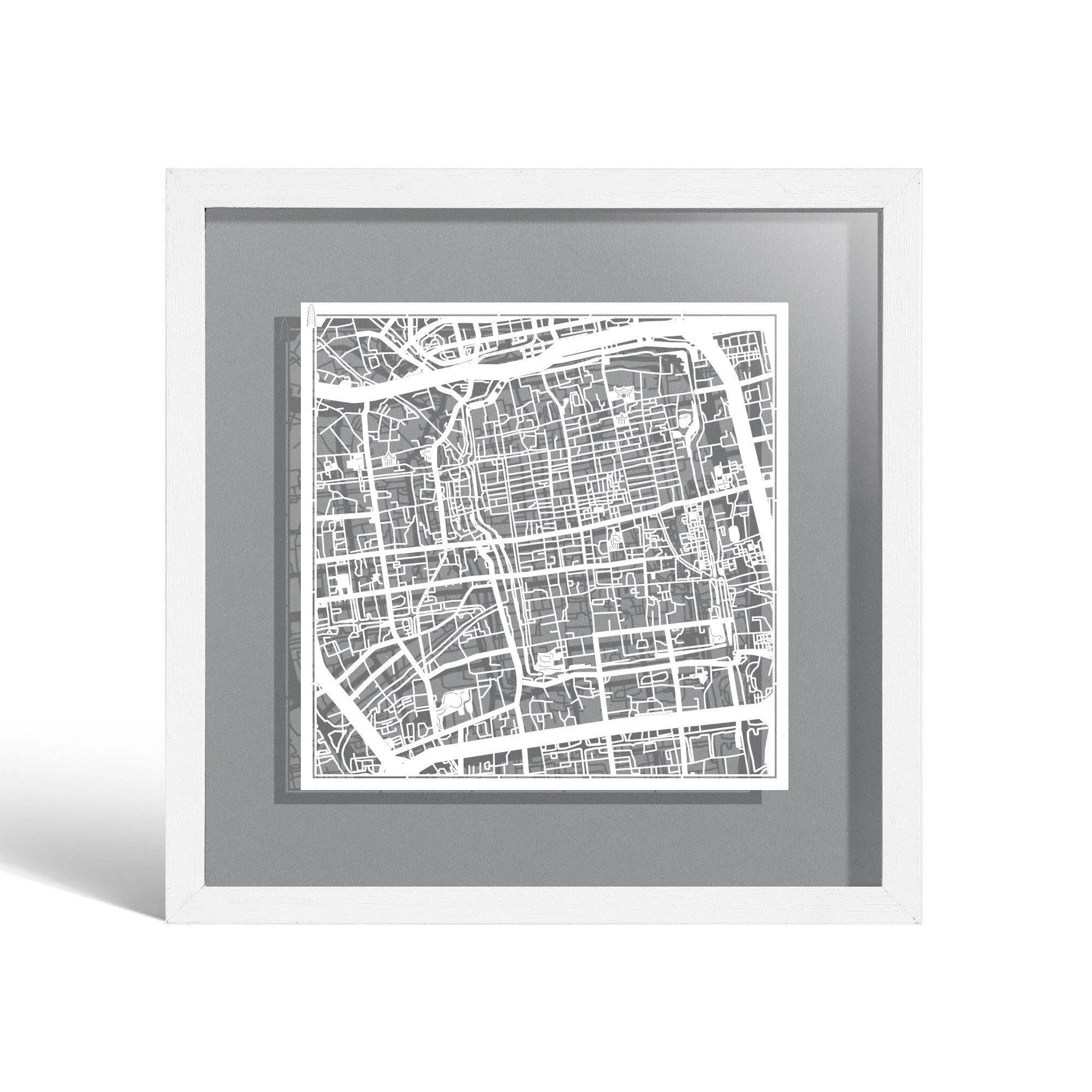 o3designstudio Suzhou Paper cut map framed 9 inch White map White frame map art 22MF1021WW