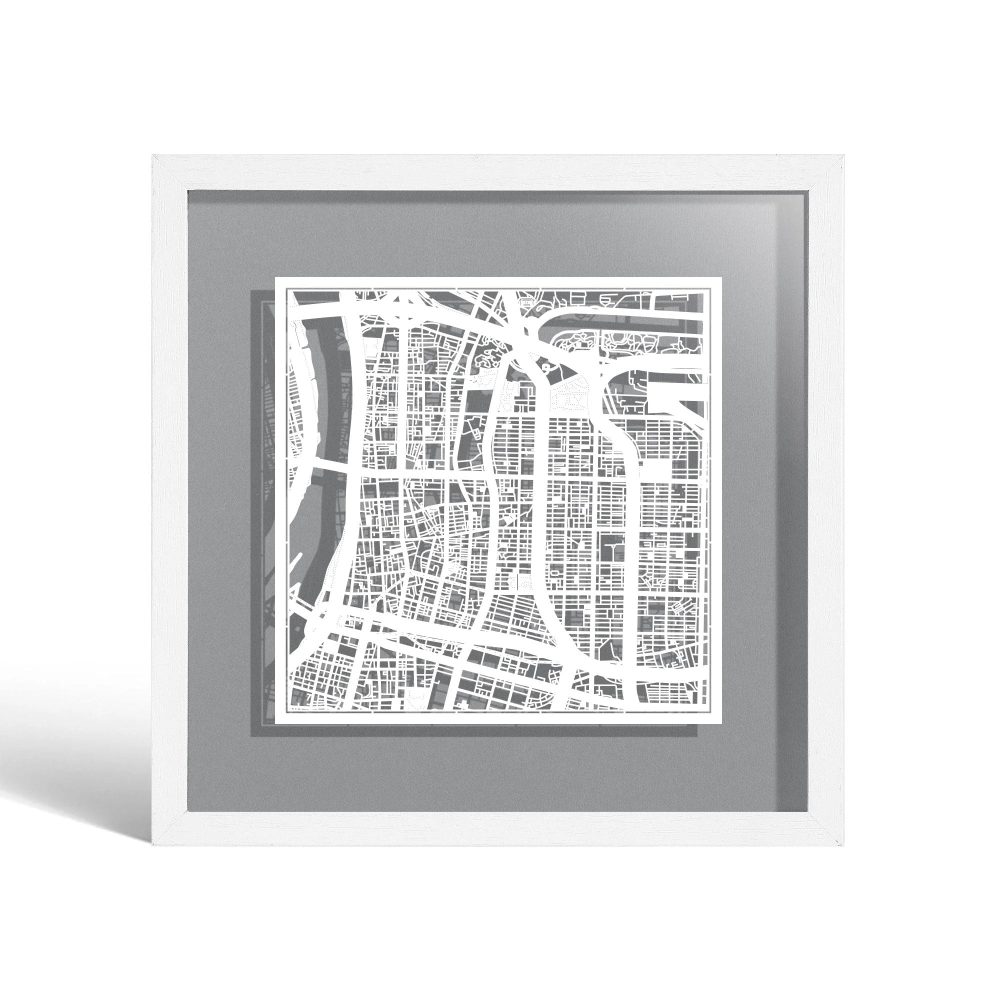 o3designstudio Taipei Paper cut map framed 9 inch White map White frame map art 22MF1024WW