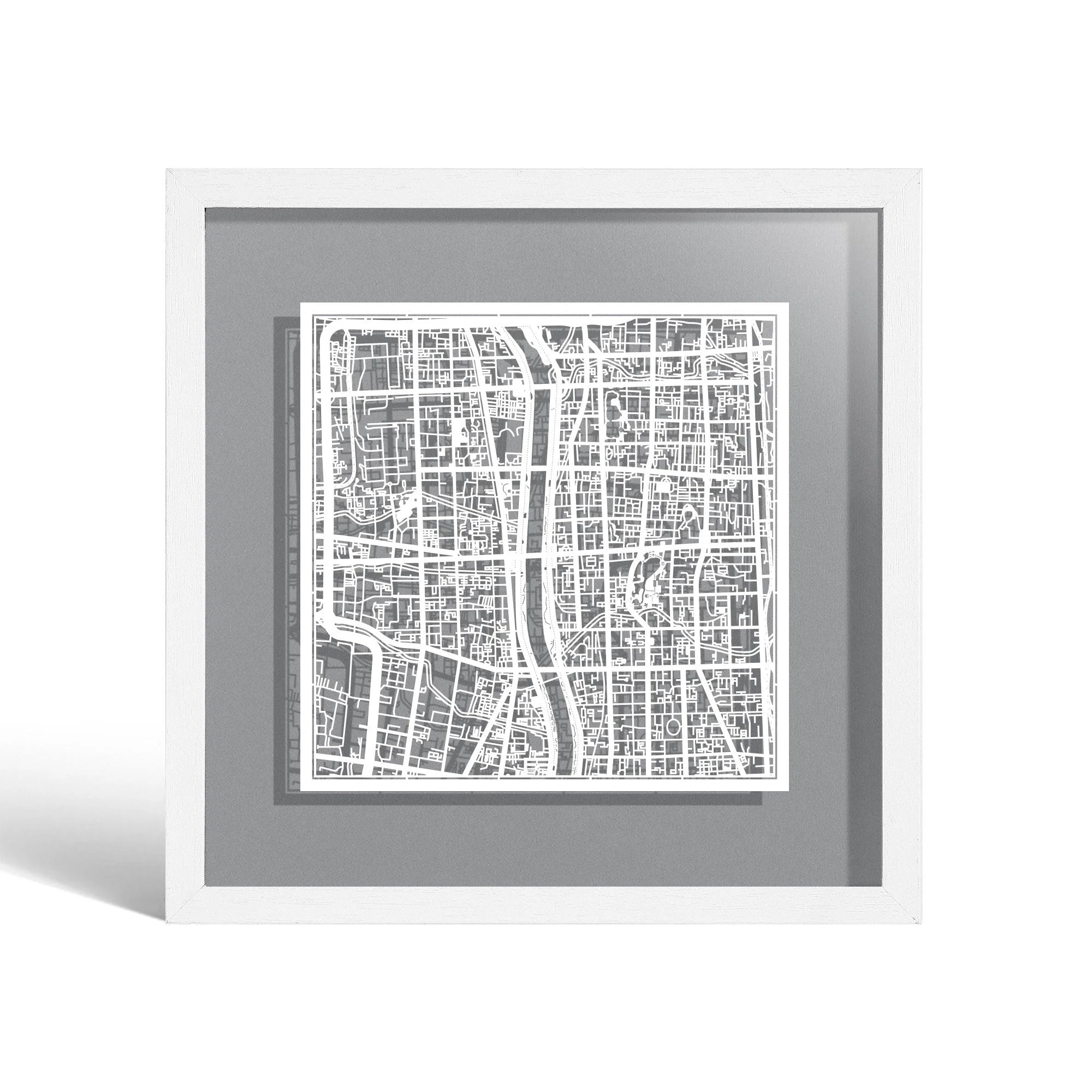 o3designstudio Taiyuan Paper cut map framed 9 inch White map White frame map art 22MF1048WW