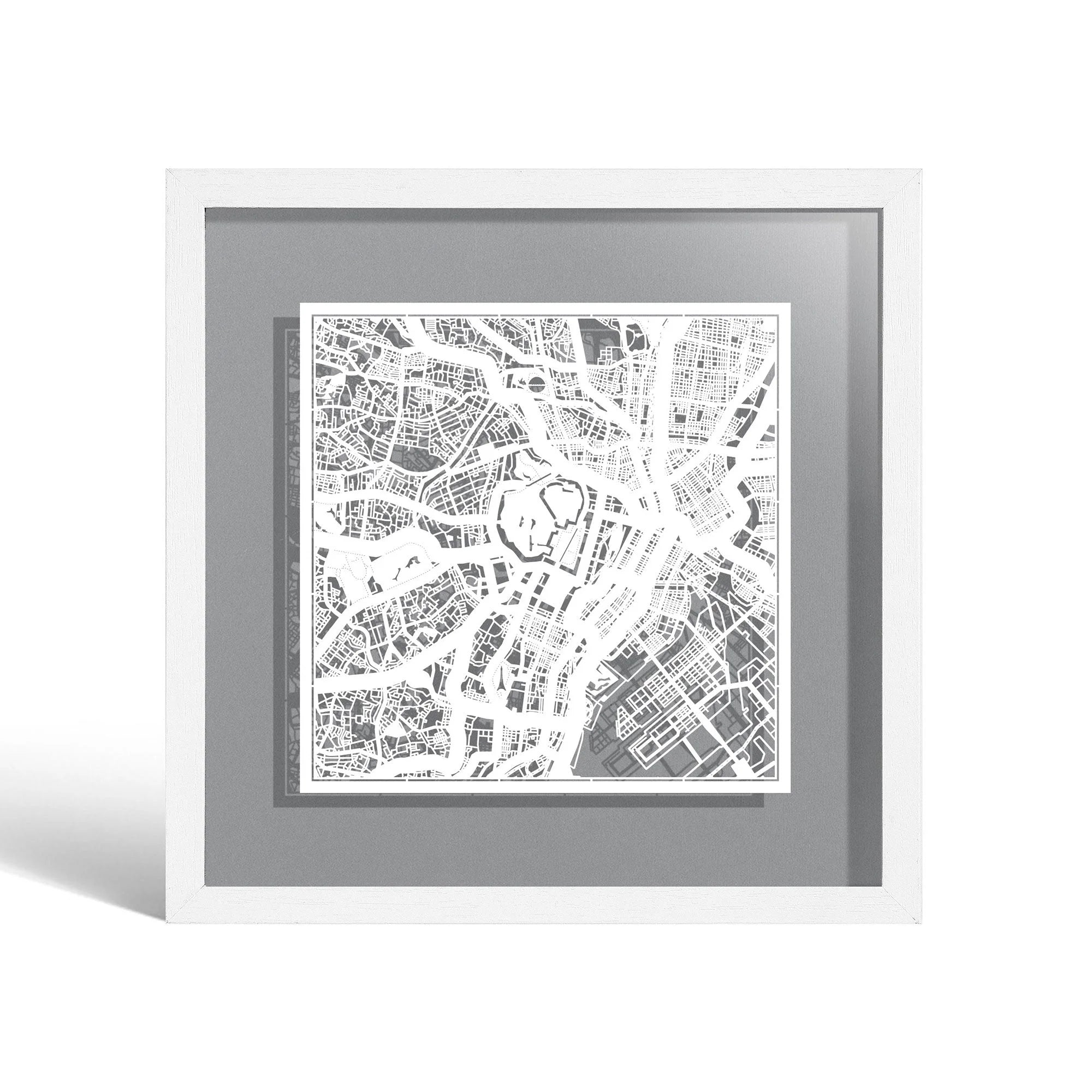 o3designstudio Tokyo Paper cut map framed 9 inch White map White frame map art 22MF1003WW