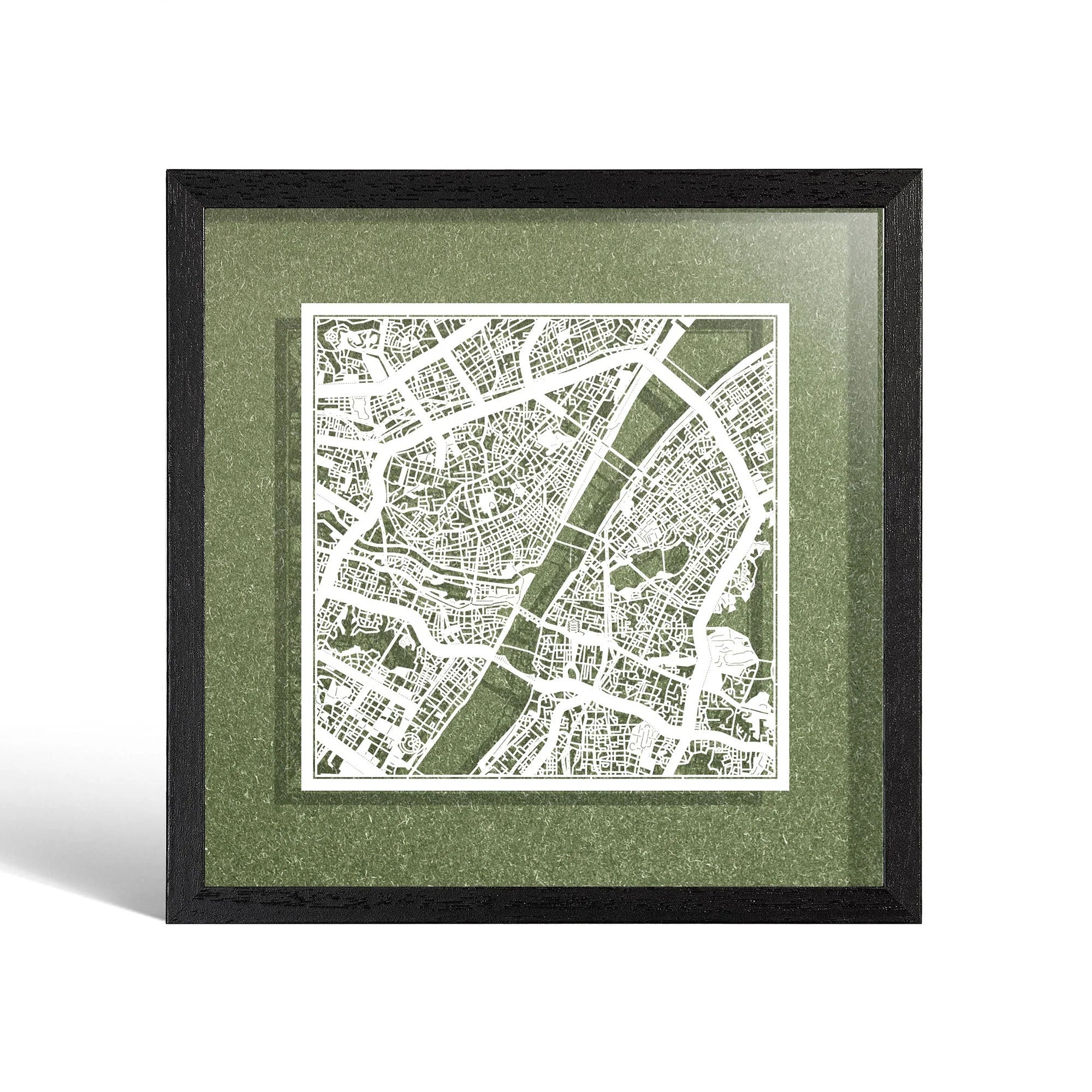 o3designstudio Wuhan Paper cut map framed 9 inch White map Black frame map art 22MF1041BW