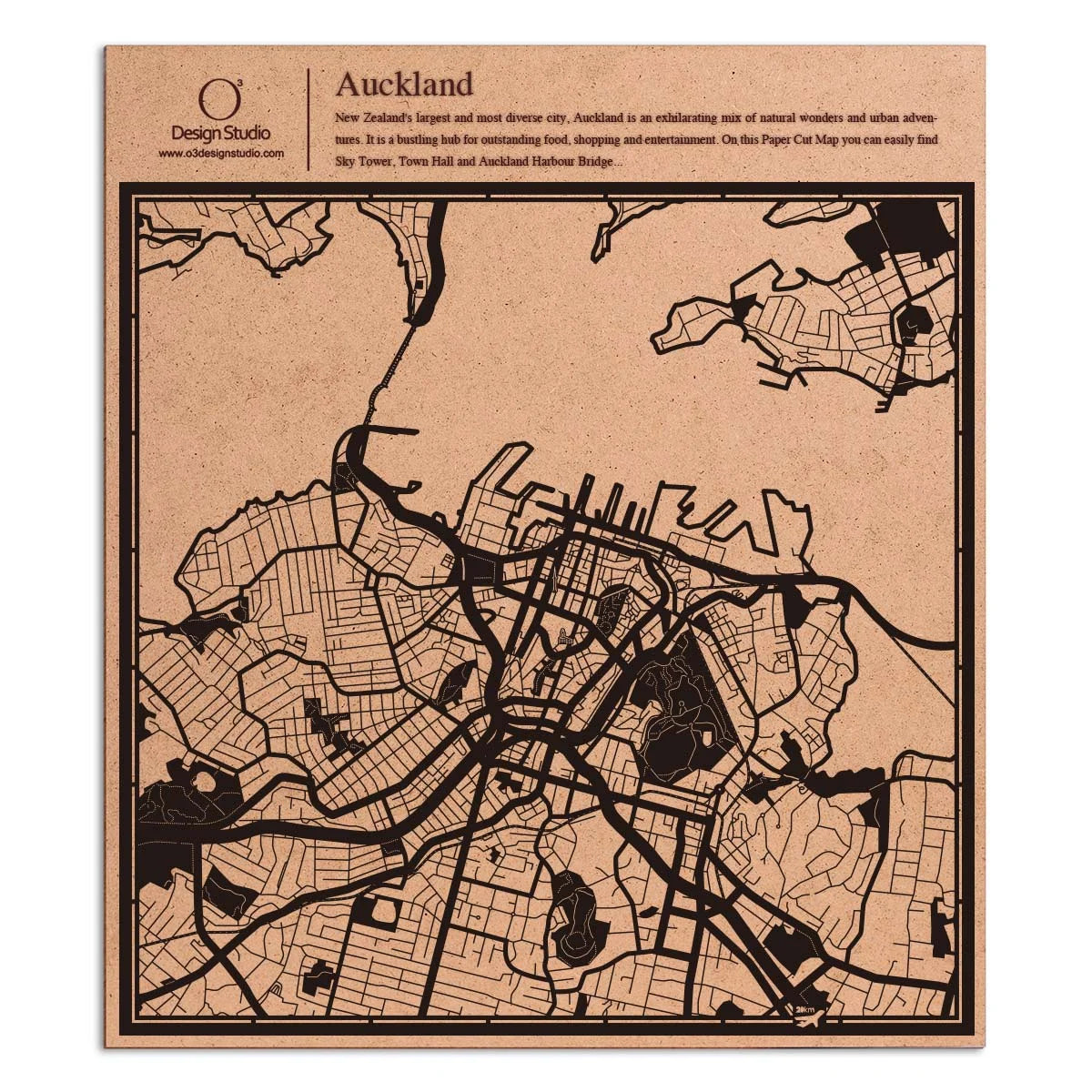 o3designstudio paper cut map Auckland Black map art MU1038B