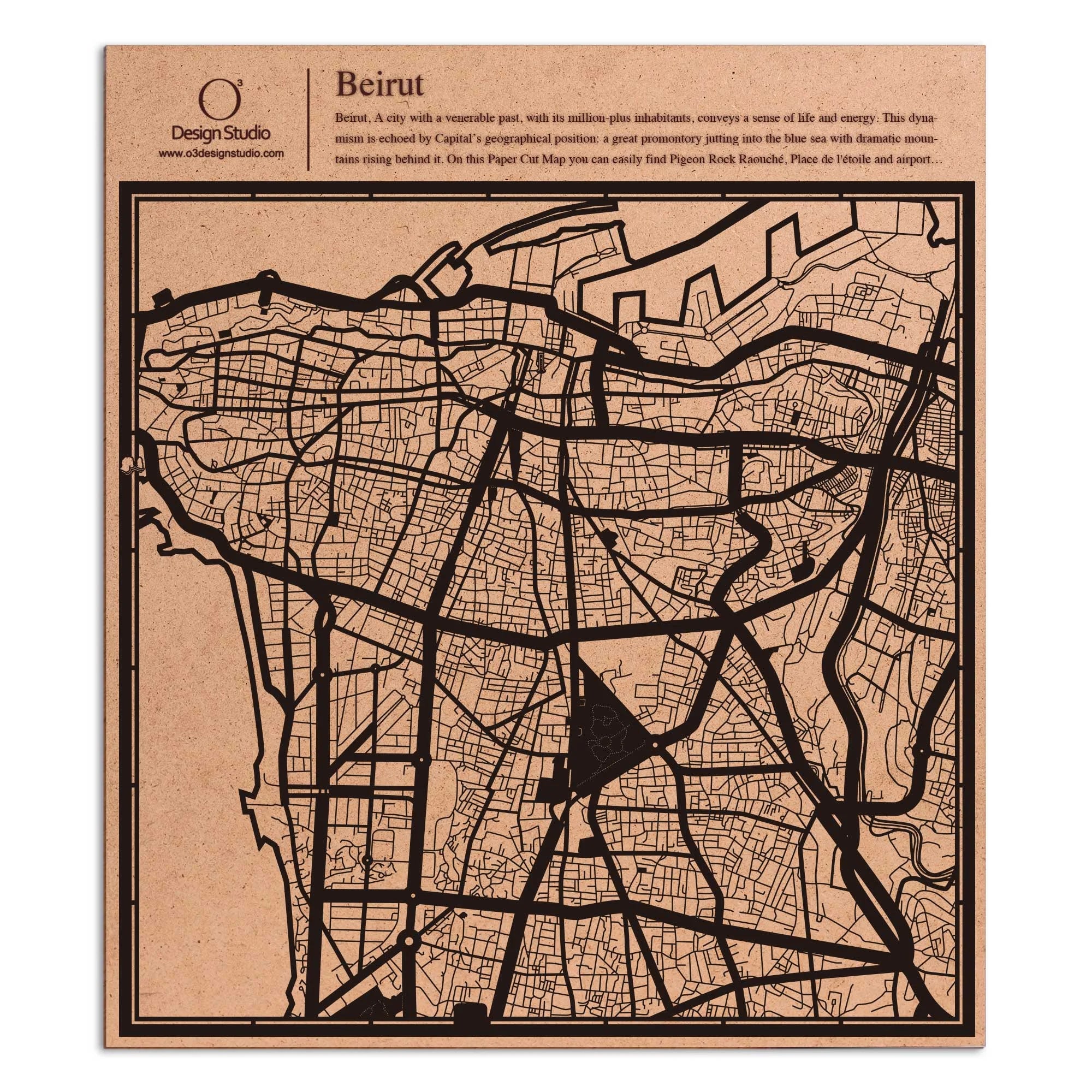 o3designstudio paper cut map Beirut Black map art MU1026B