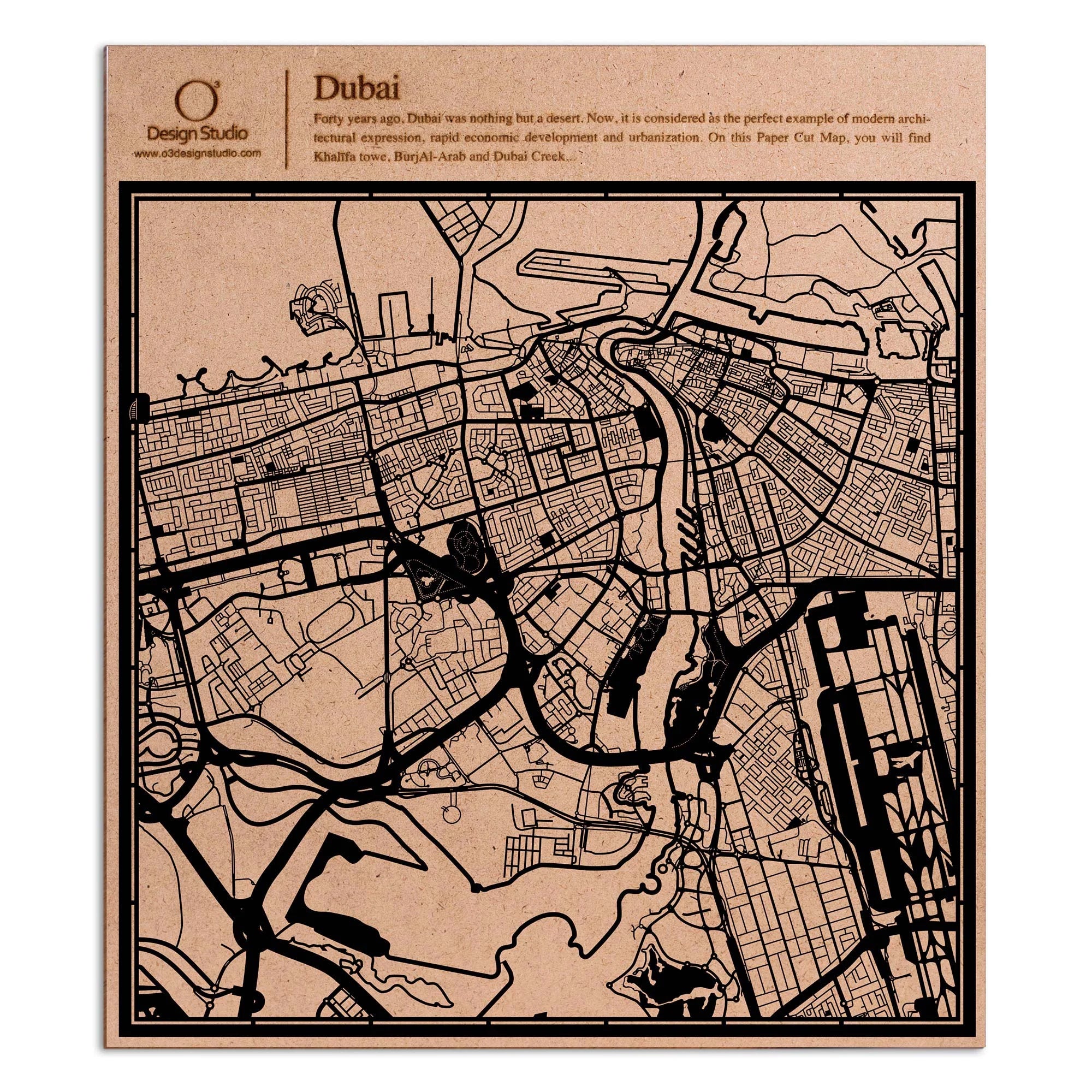 o3designstudio paper cut map Dubai Black map art MU1006B