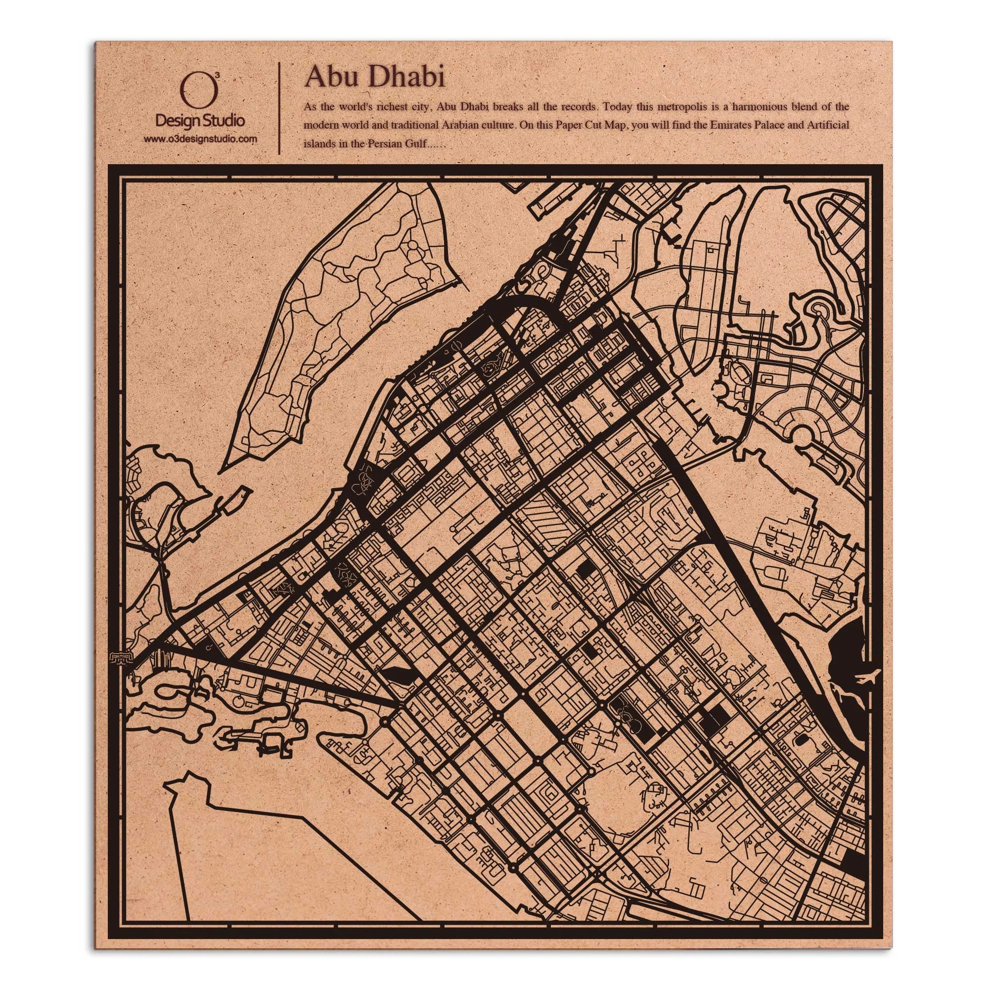 o3designstudio paper cut map Abu Dhabi Black map art MU1019B