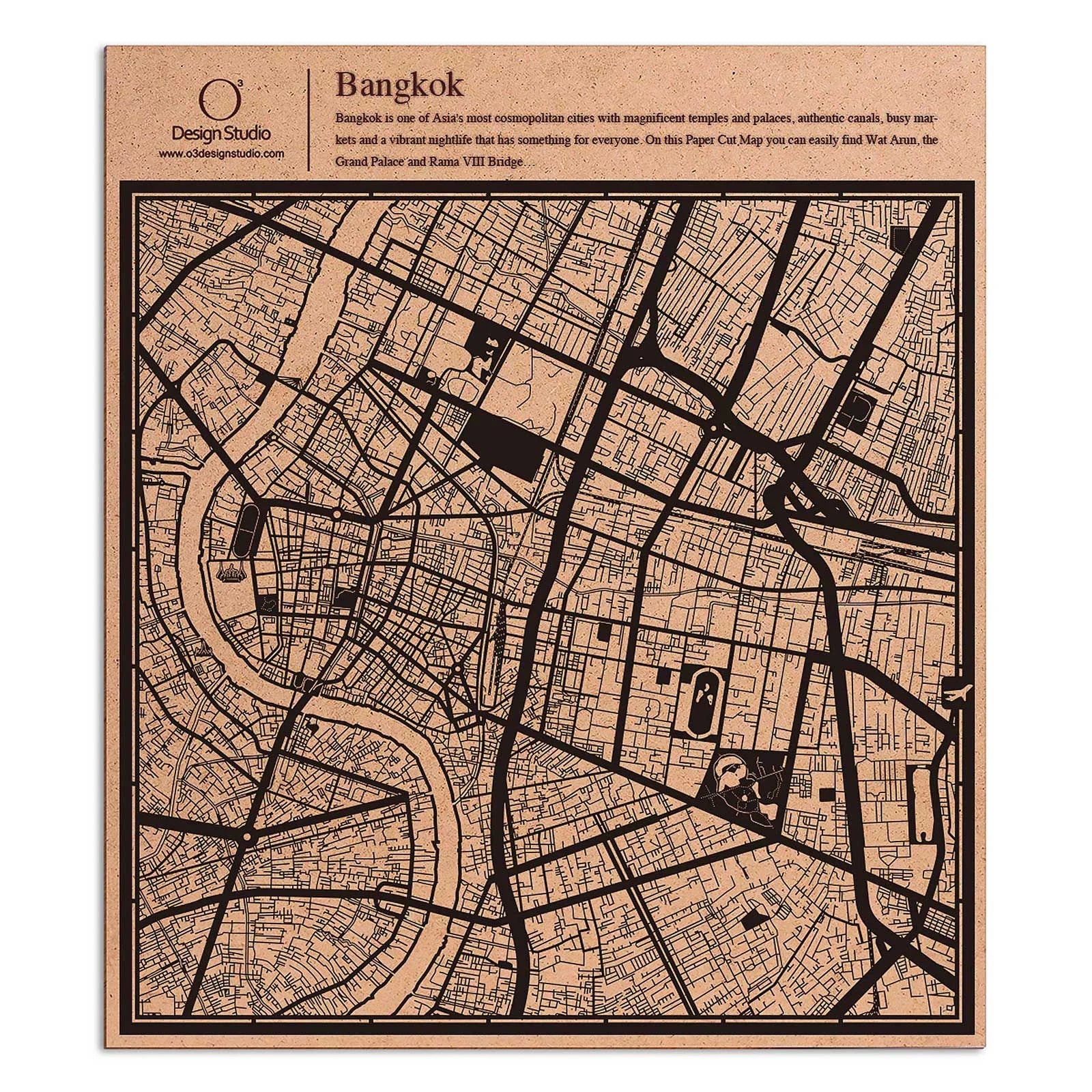 o3designstudio paper cut map Bangkok Black map art MU1028B