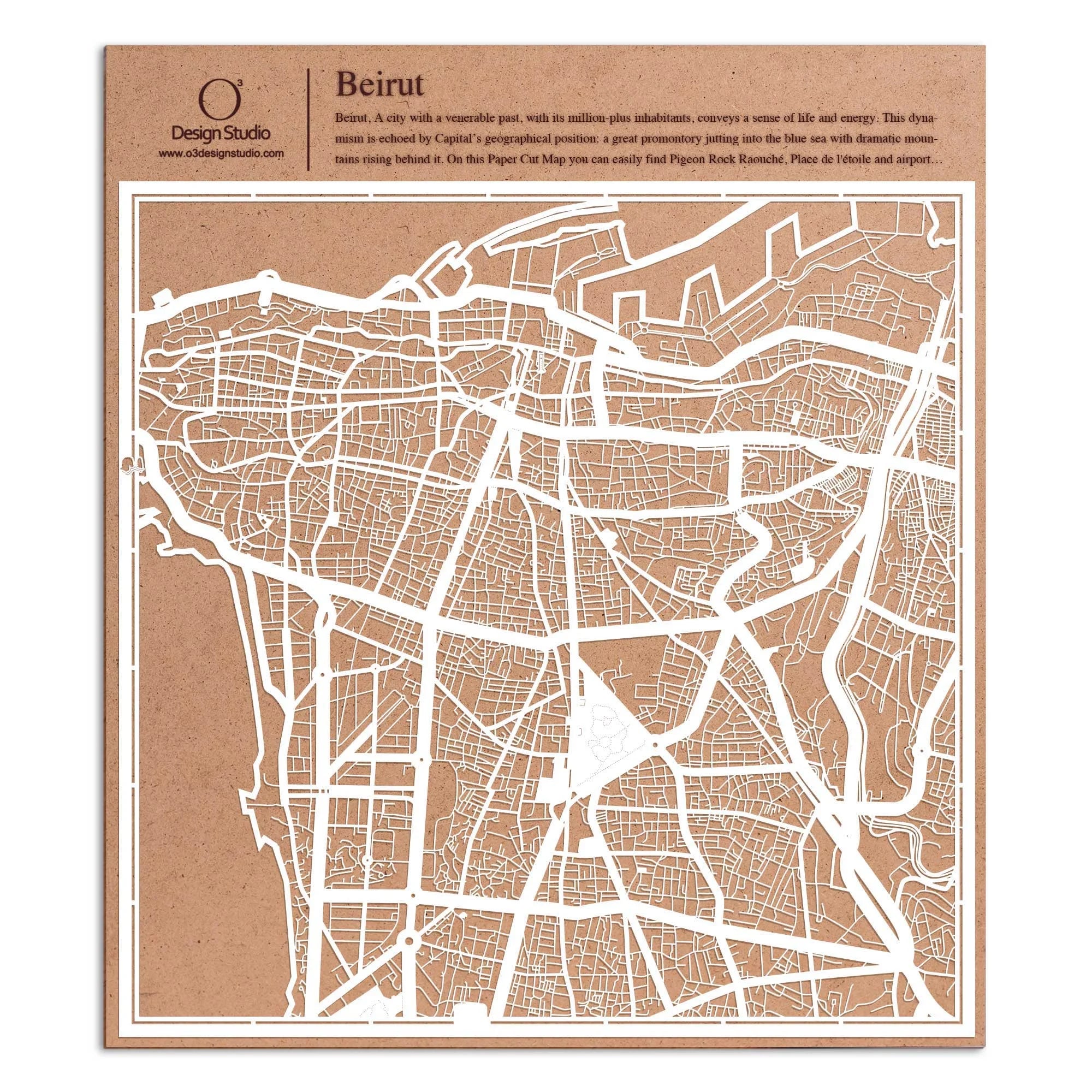 o3designstudio paper cut map Beirut White map art MU1026W