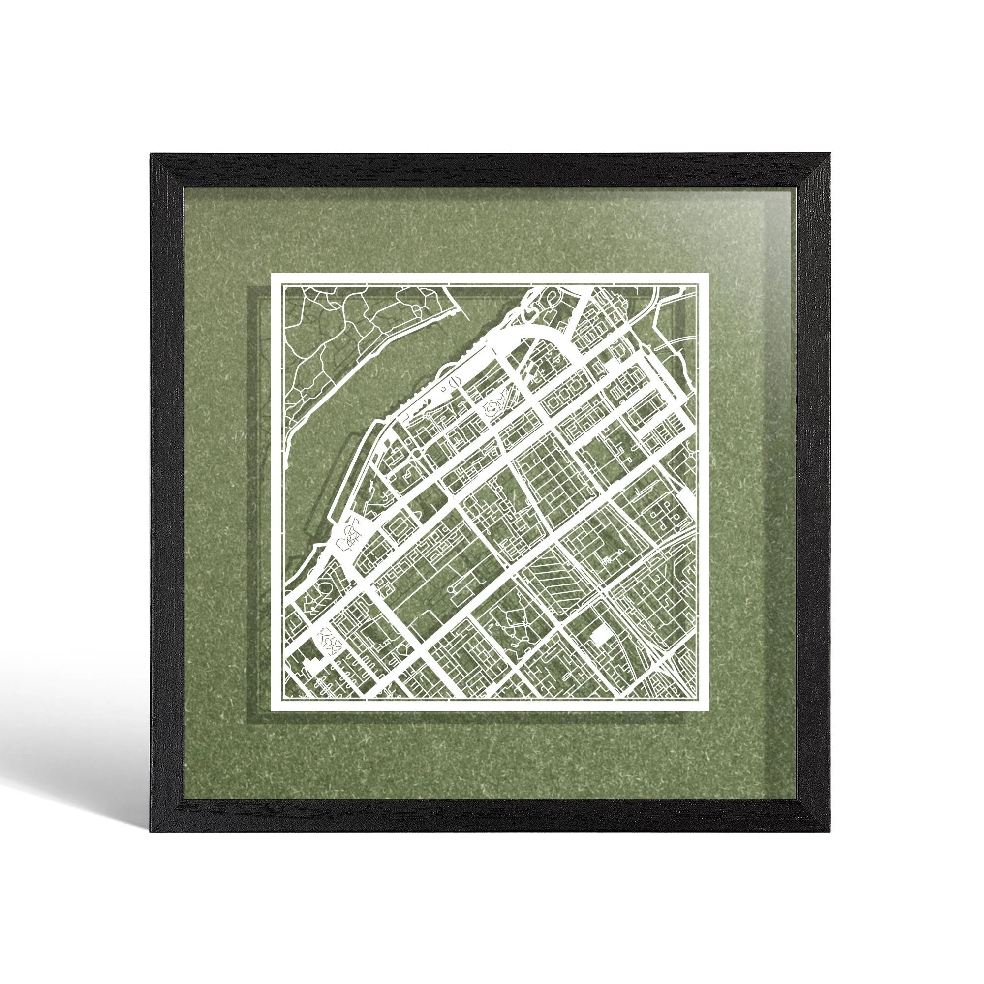 o3designstudio Abu Dhabi Paper cut map framed 9 inch White map Black frame map art 22MF1019BW
