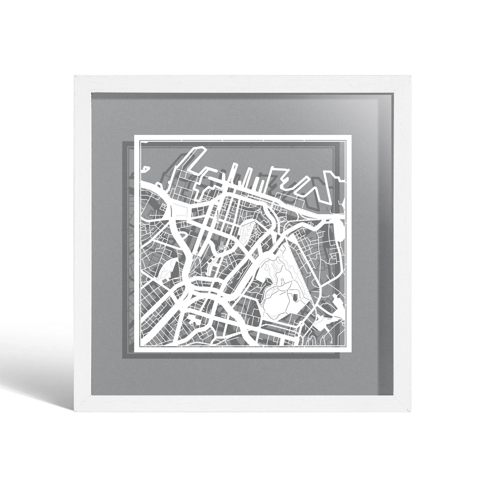 o3designstudio Auckland Paper cut map framed 9 inch White map White frame map art 22MF1038WW