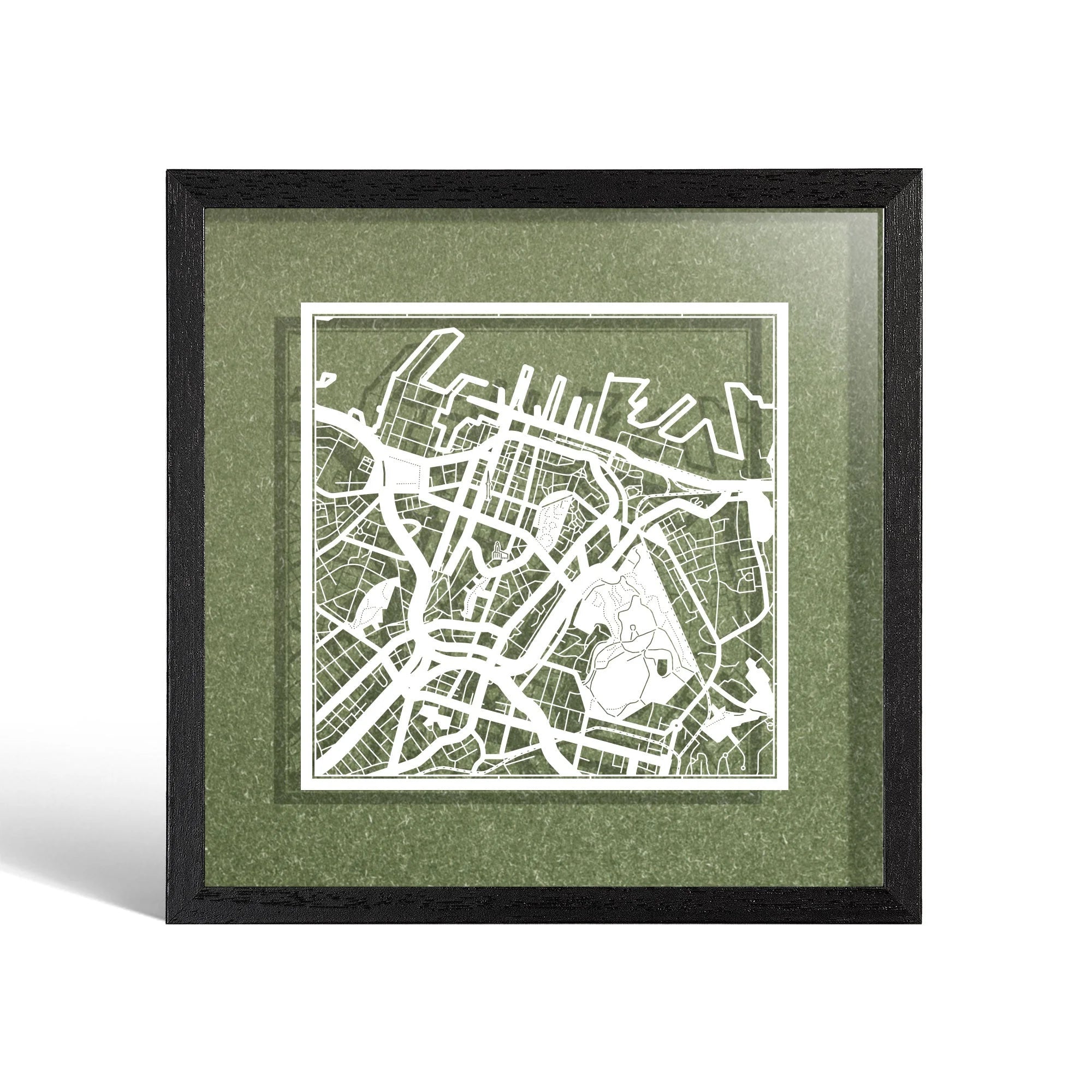 o3designstudio Auckland Paper cut map framed 9 inch White map Black frame map art 22MF1038BW
