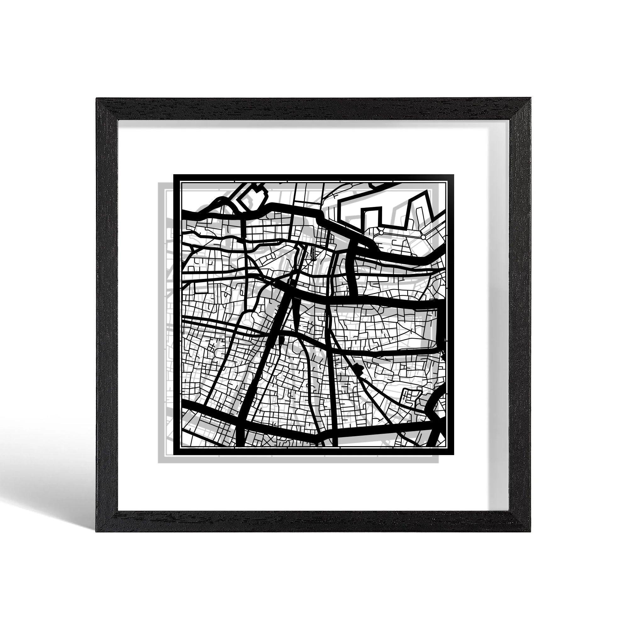 o3designstudio Beirut Paper cut map framed 9 inch Black map Black frame map art 22MF1026BB