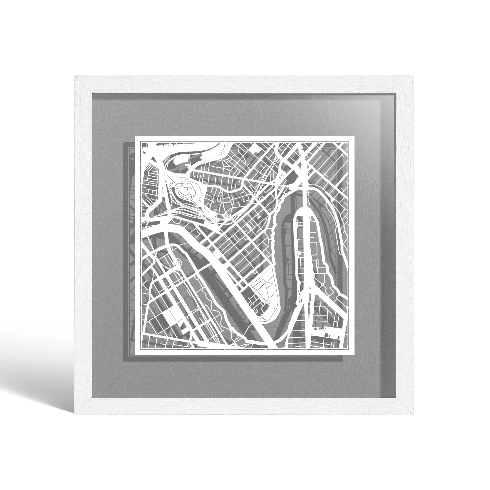 o3designstudio Brisbane Paper cut map framed 9 inch White map White frame map art 22MF1014WW