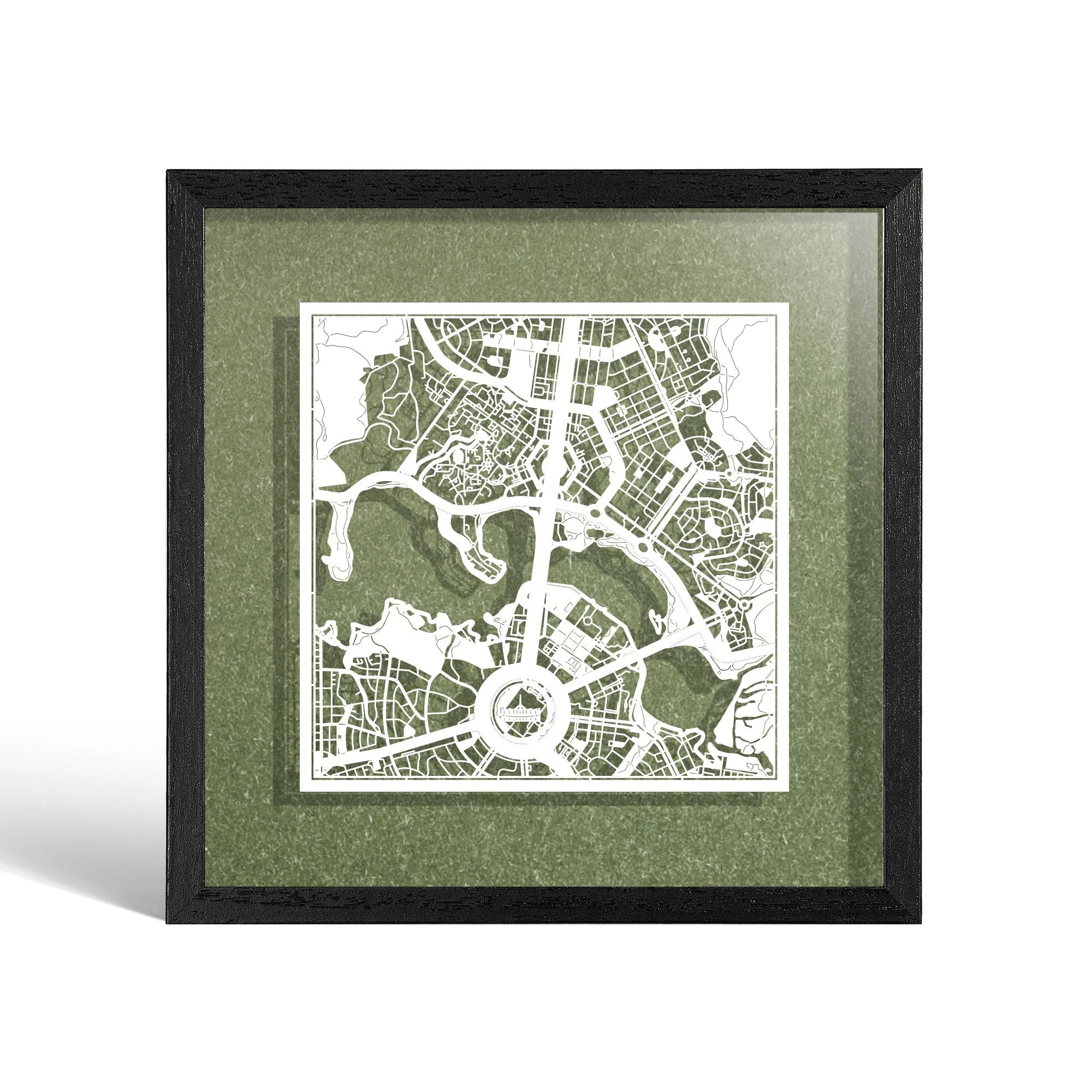 o3designstudio Canberra Paper cut map framed 9 inch White map Black frame map art 22MF1013BW