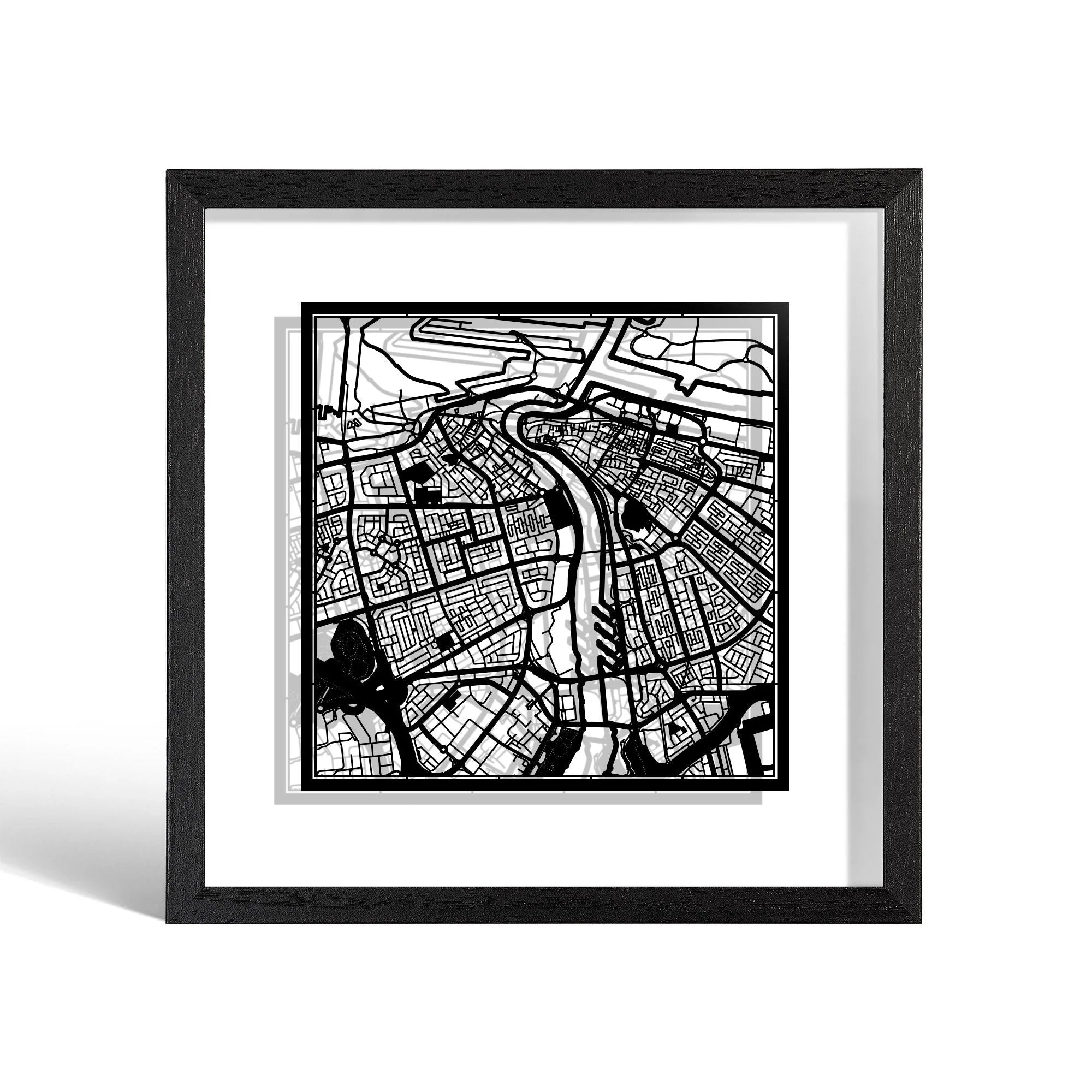 o3designstudio Dubai Paper cut map framed 9 inch Black map Black frame map art 22MF1006BB