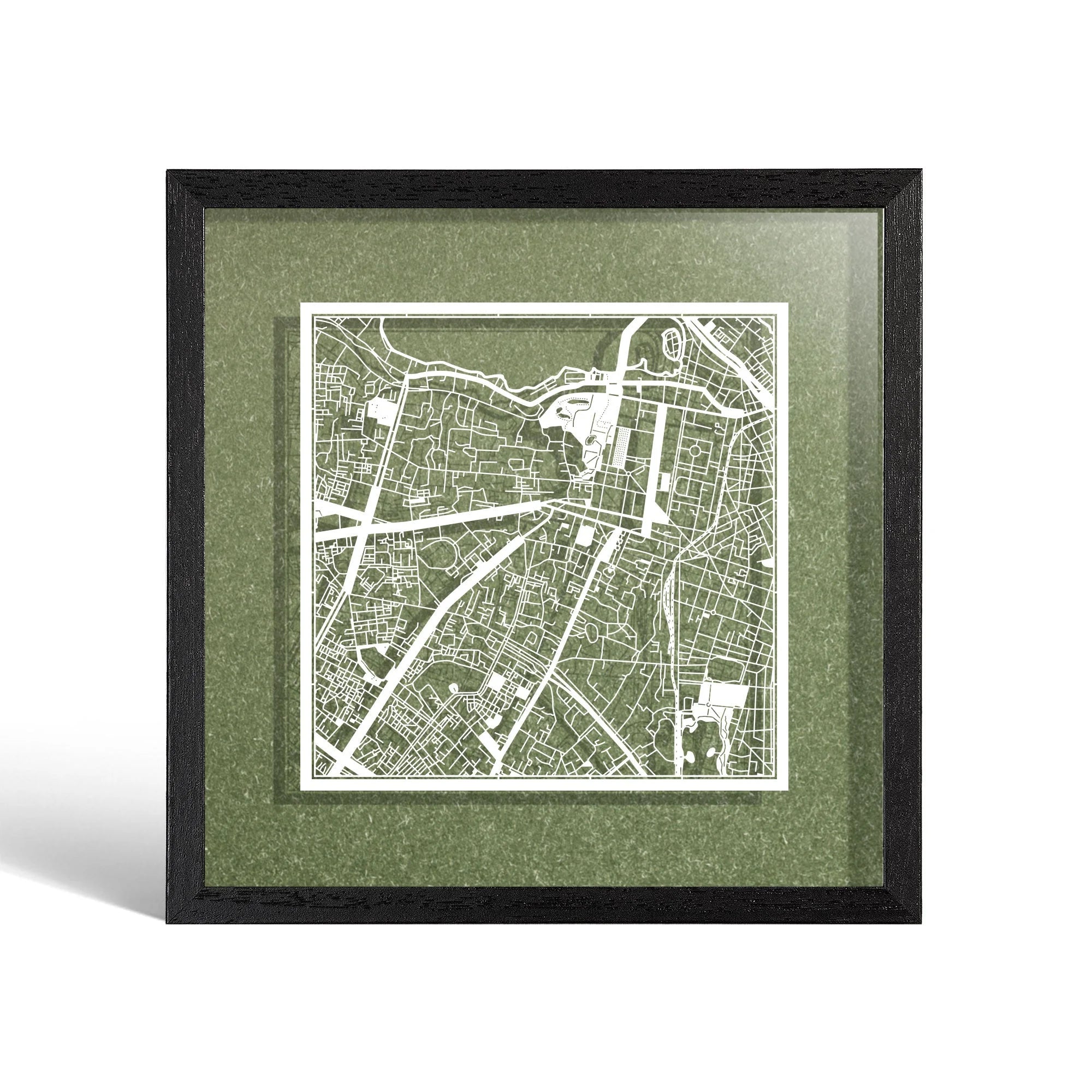 o3designstudio Hanoi Paper cut map framed 9 inch White map Black frame map art 22MF1030BW