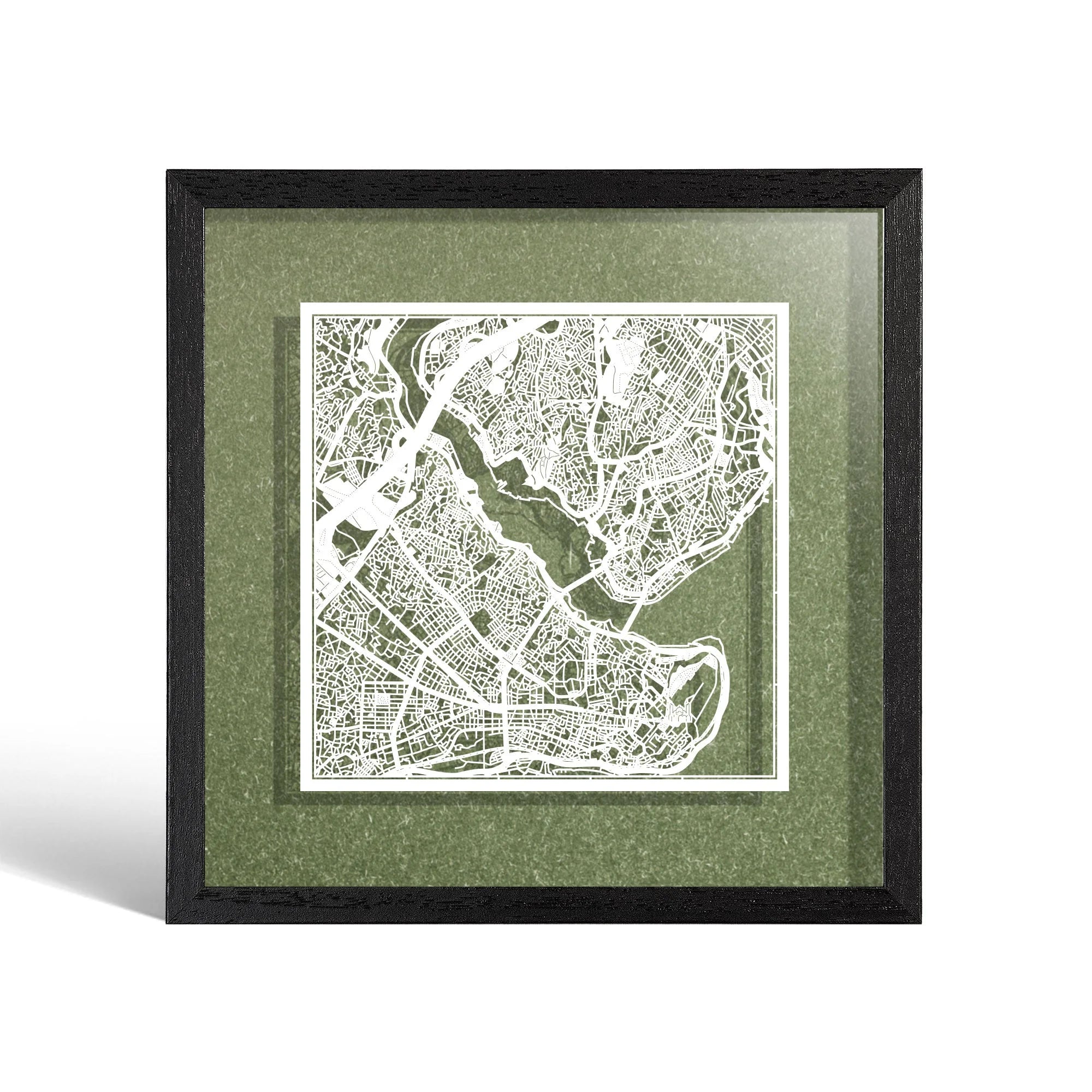 o3designstudio Istanbul Paper cut map framed 9 inch White map Black frame map art 22MF1009BW