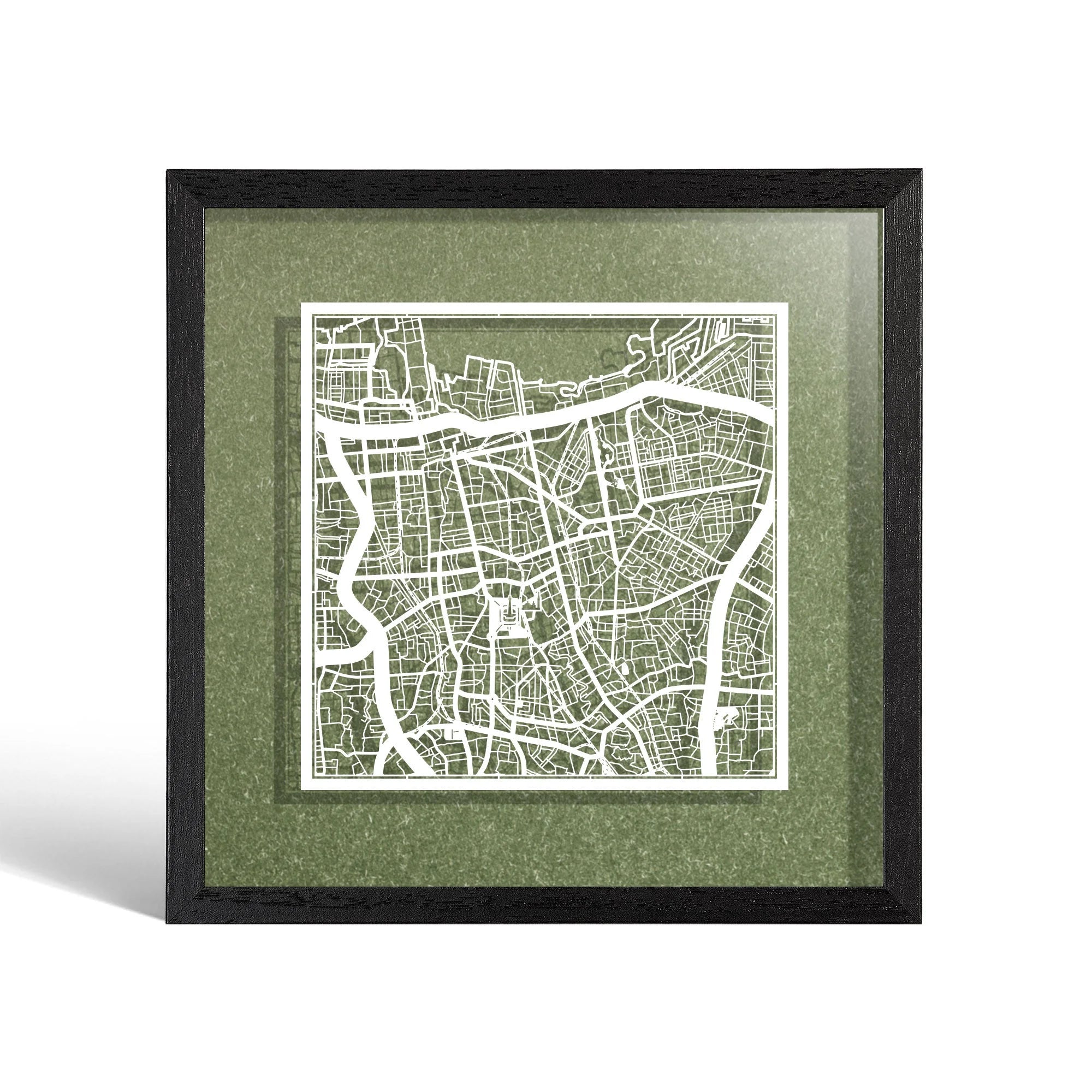 o3designstudio Jakarta Paper cut map framed 9 inch White map Black frame map art 22MF1018BW