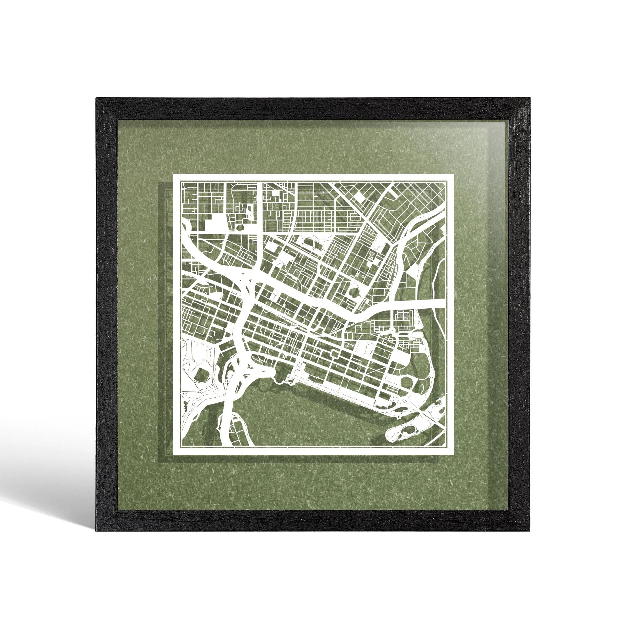 o3designstudio Perth Paper cut map framed 9 inch White map Black frame map art 22MF1007BW
