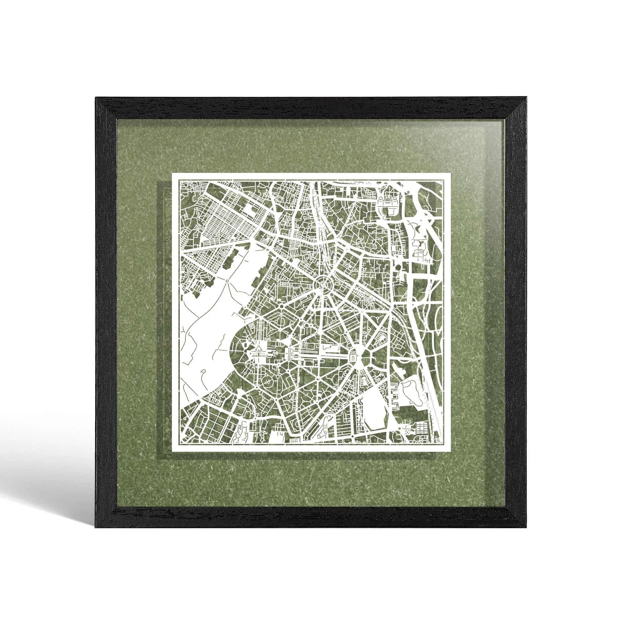 o3designstudio New Delhi Paper cut map framed 9 inch White map Black frame map art 22MF1015BW