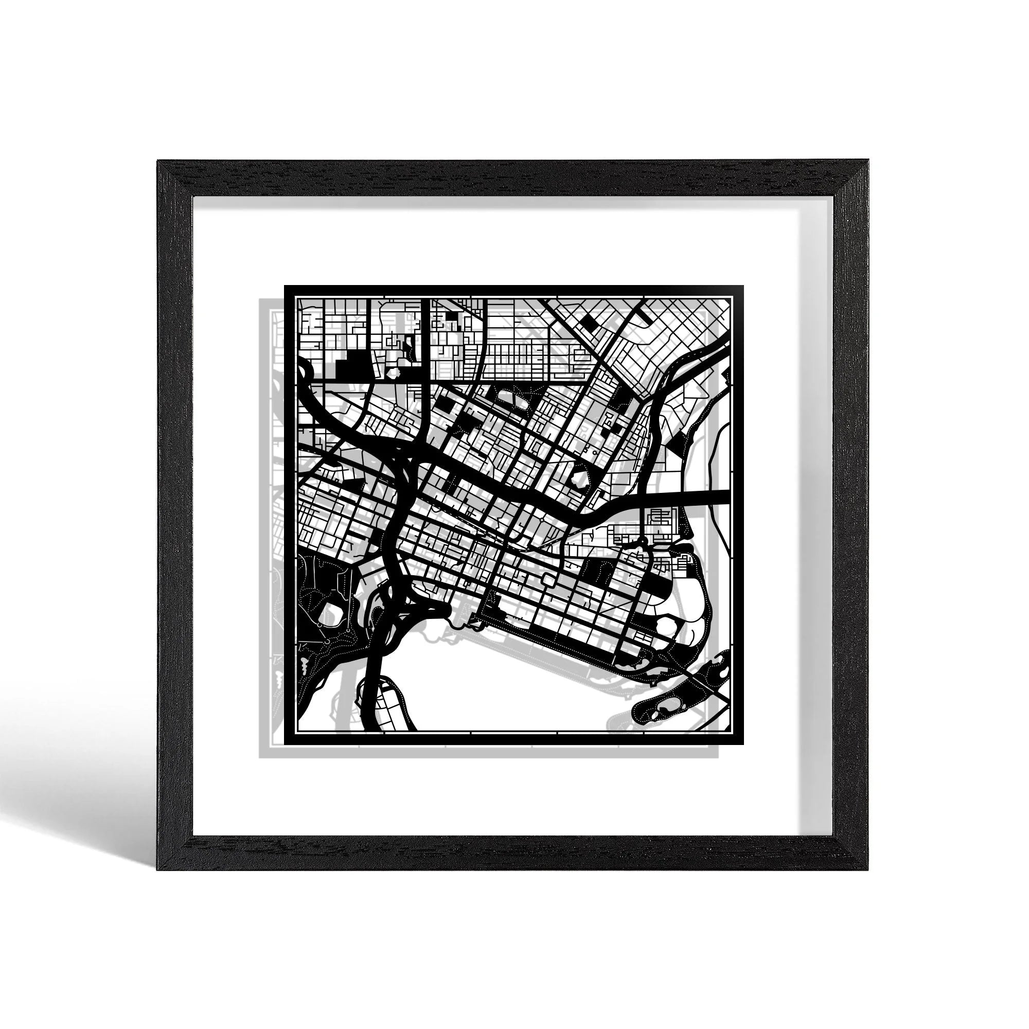 o3designstudio Perth Paper cut map framed 9 inch Black map Black frame map art 22MF1007BB