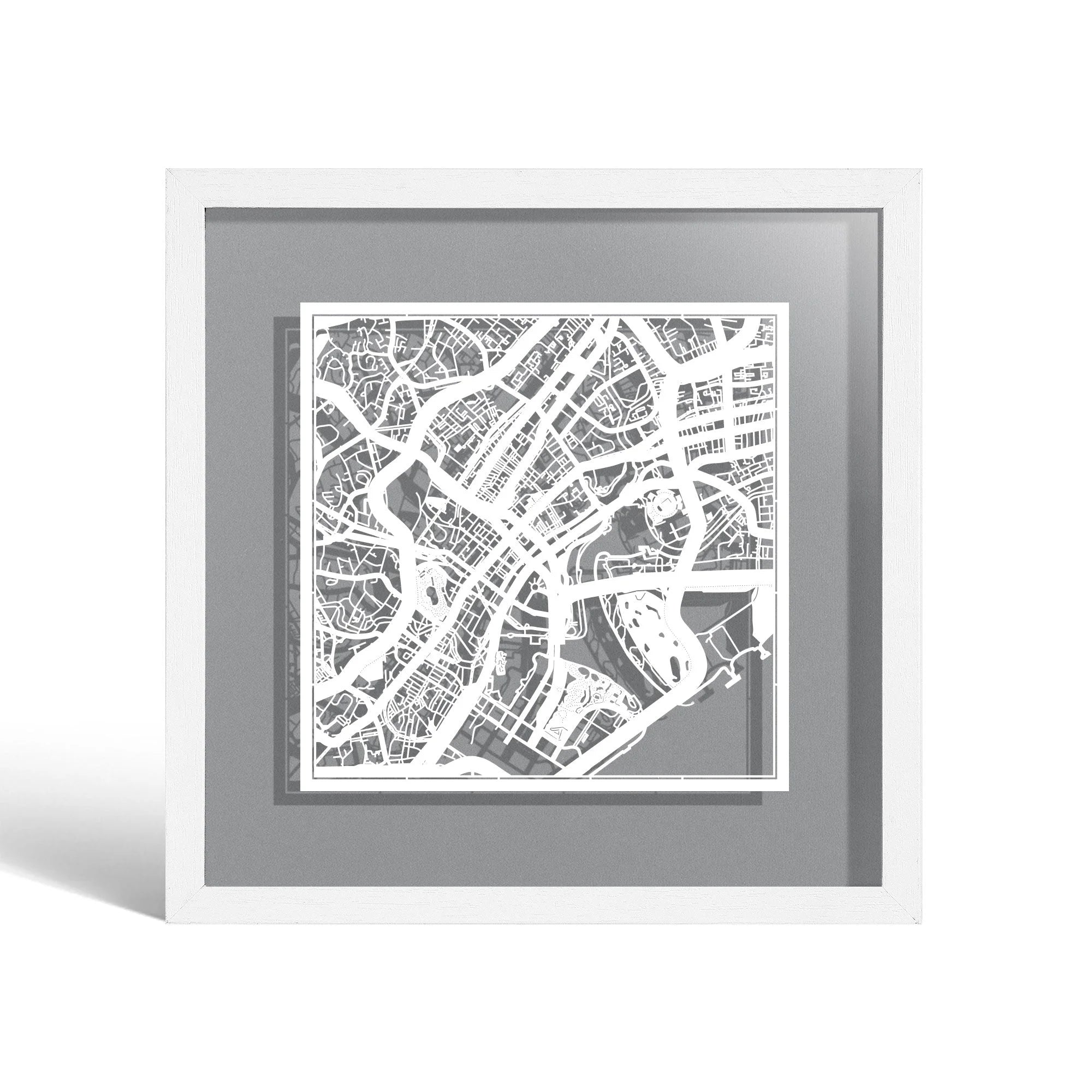 o3designstudio Singapore Paper cut map framed 9 inch White map White frame map art 22MF1011WW