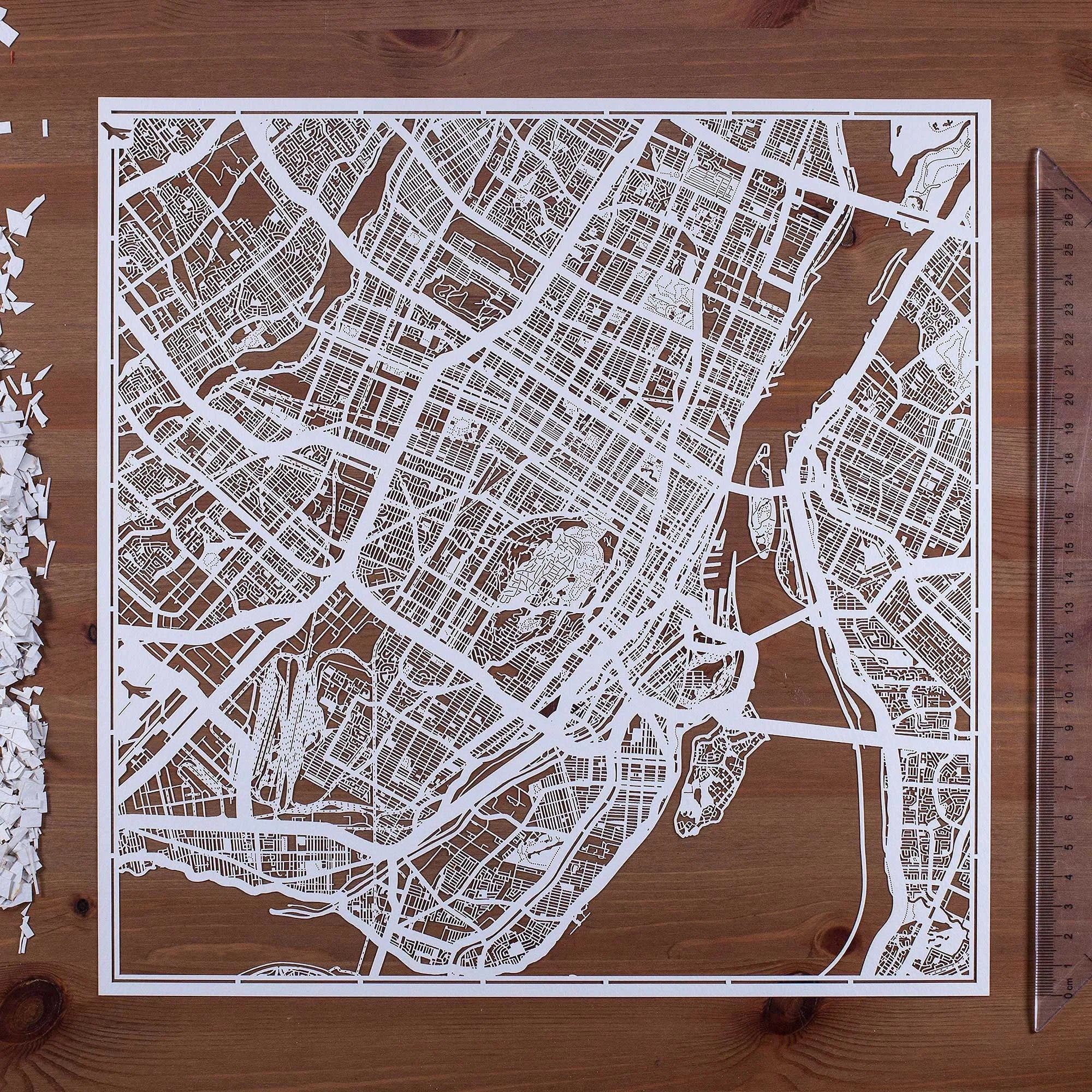 o3designstudio paper cut map Montreal White map art