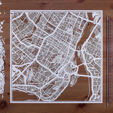 o3designstudio paper cut map Montreal White map art