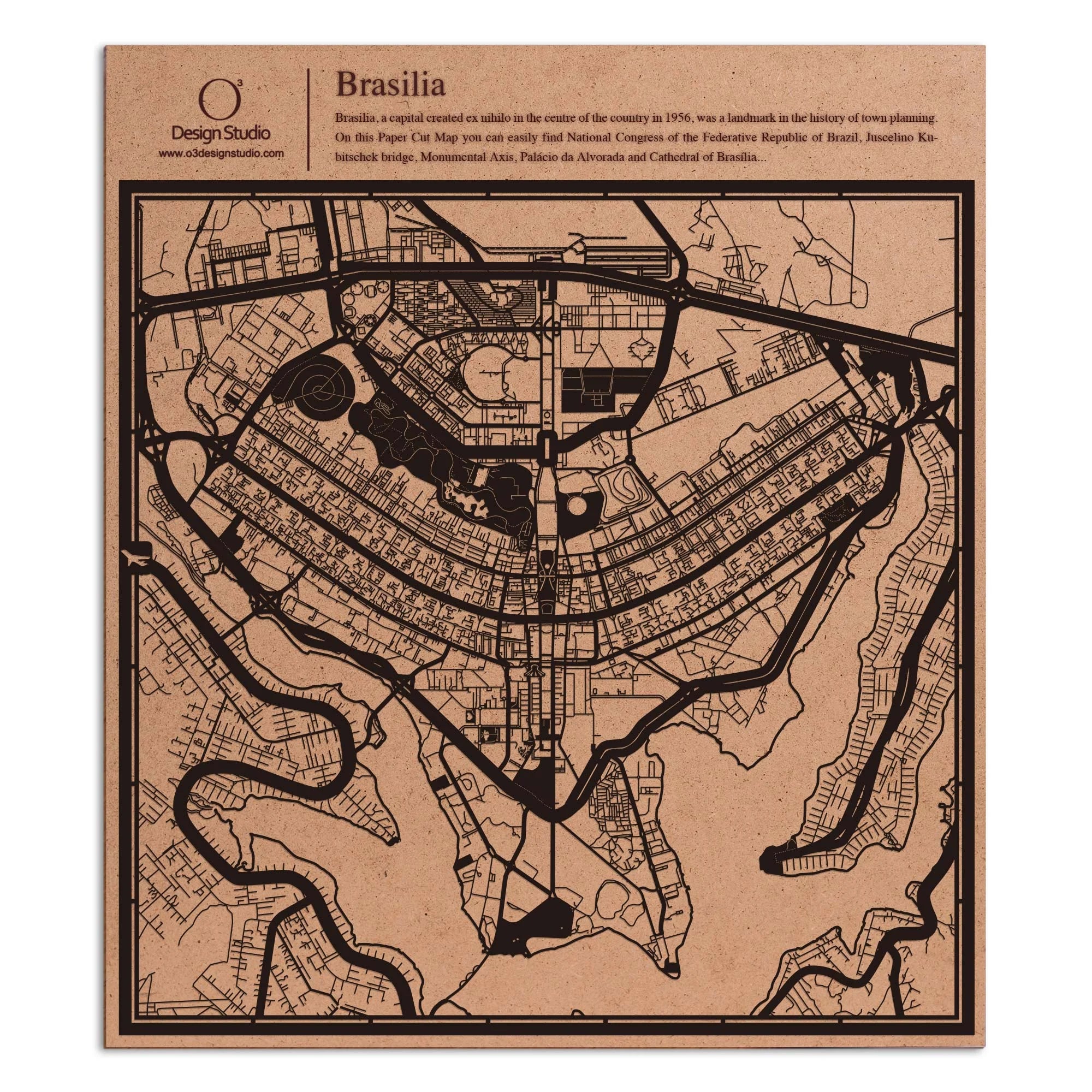 o3designstudio paper cut map Brasilia Black map art MU2307B