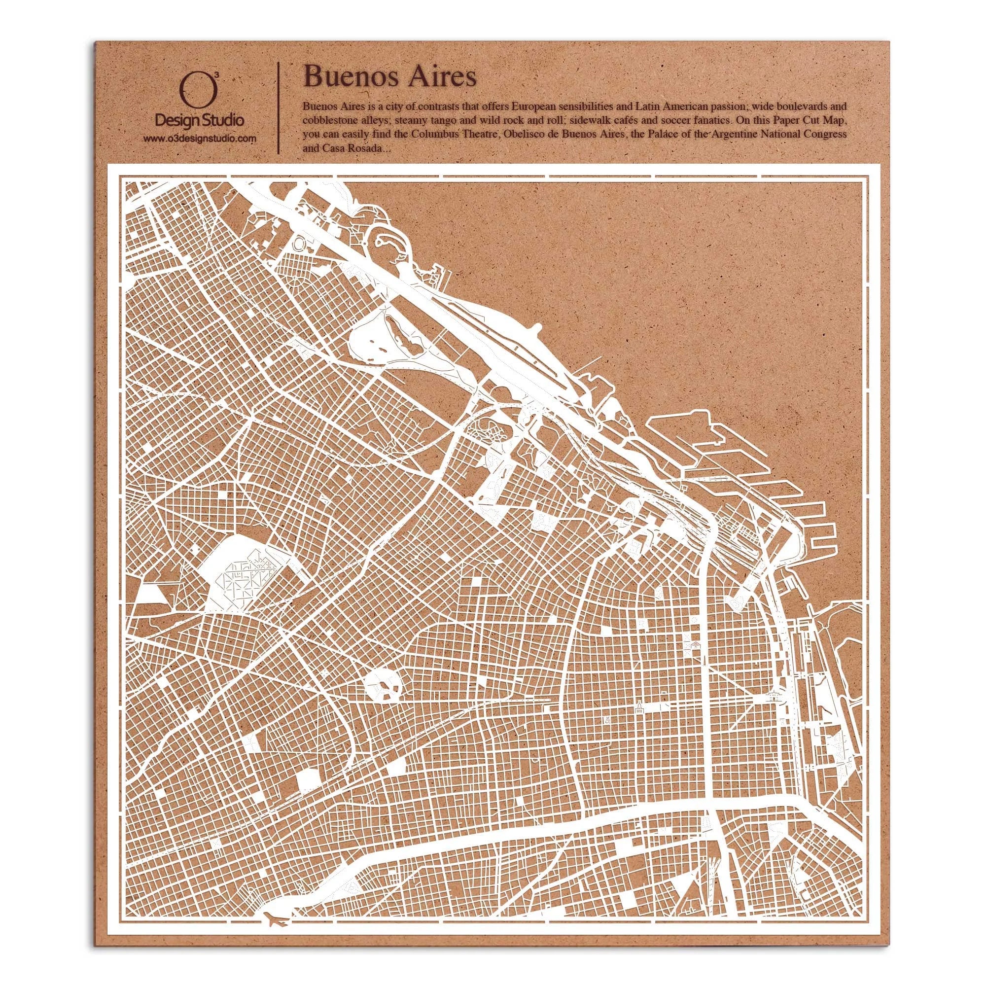 o3designstudio paper cut map Buenos Aires White map art MU2306W