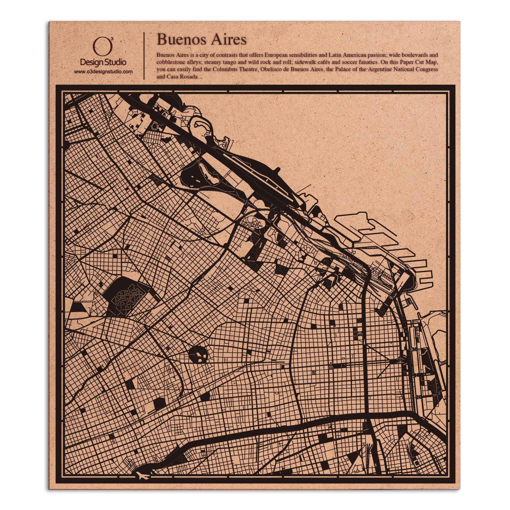 o3designstudio paper cut map Buenos Aires Black map art MU2306B