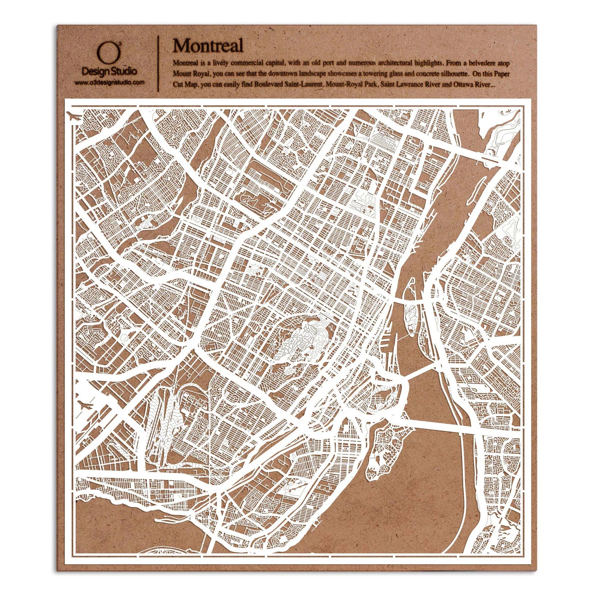 o3designstudio paper cut map Montreal White map art MU2203W