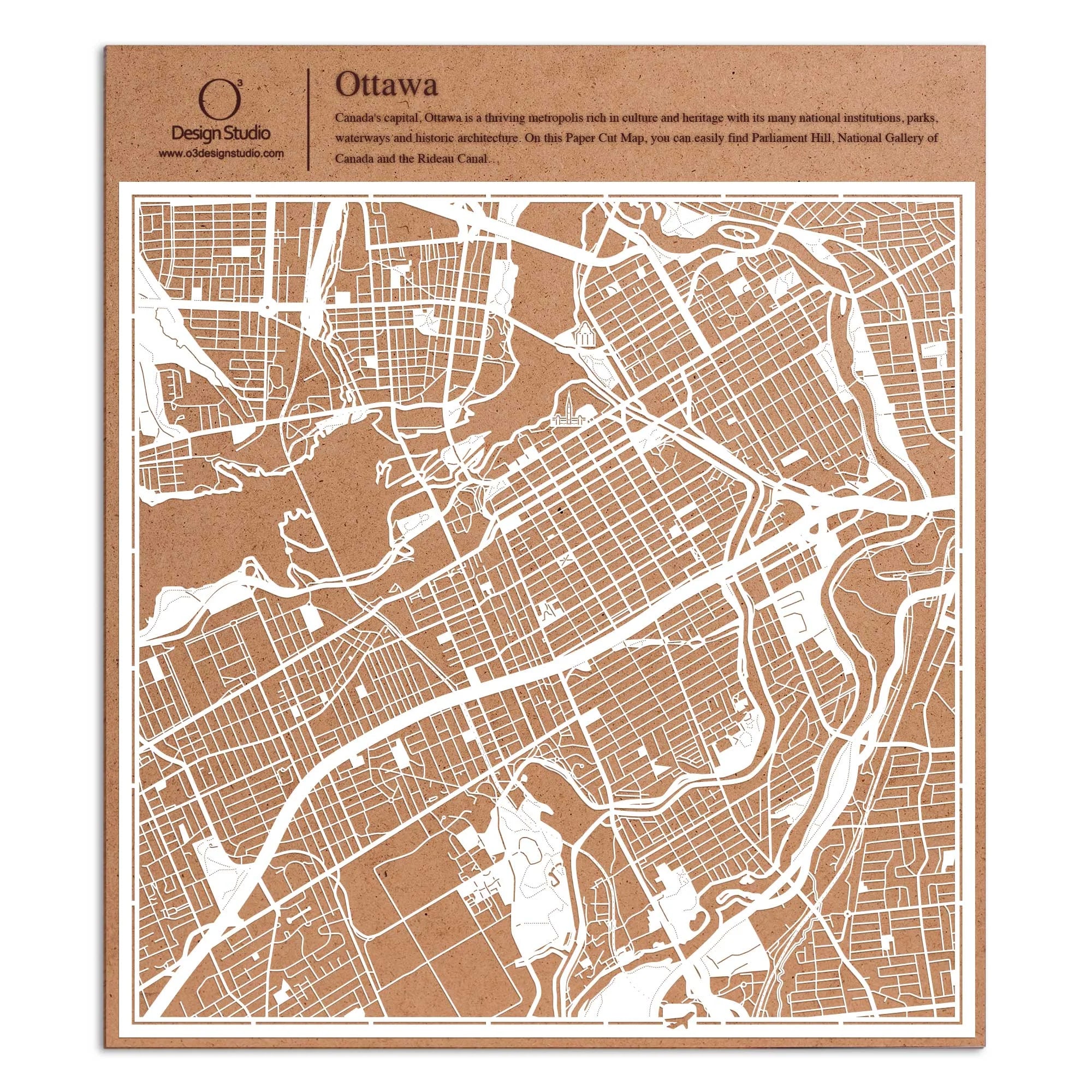 o3designstudio paper cut map Ottawa White map art MU2206W